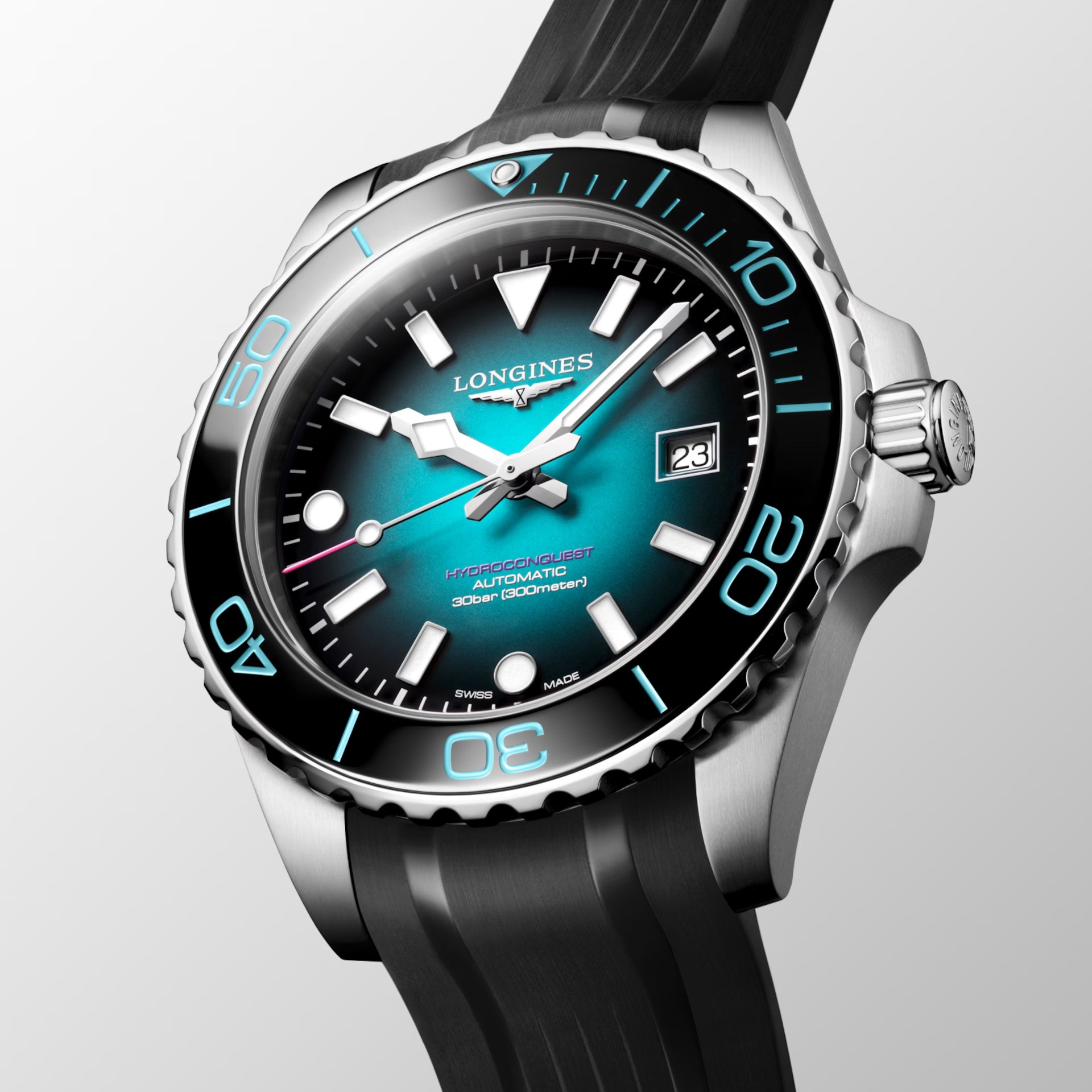 LONGINES HydroConquest 2026 Commonwealth Games Limited Edition Teal Gradient Dial 42mm Automatic Silver Stainless Steel Black Rubber Strap L37884099 - 4
