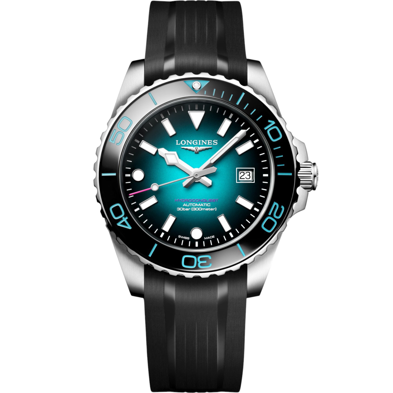 LONGINES HydroConquest 2026 Commonwealth Games Limited Edition Teal Gradient Dial 42mm Automatic Silver Stainless Steel Black Rubber Strap L37884099 - 