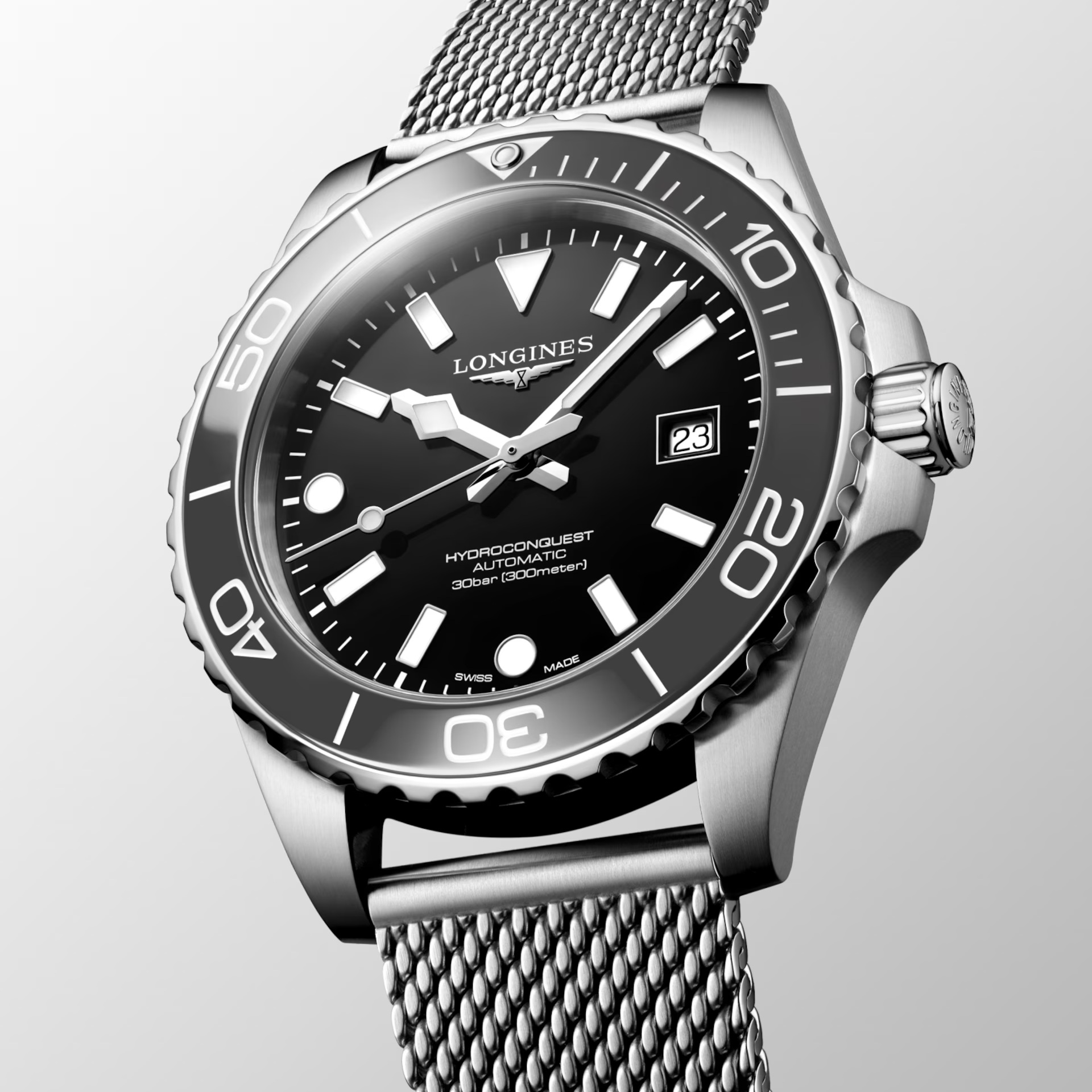 LONGINES HydroConquest Ceramic Automatic Black Dial 42mm Silver Stainless Steel Milanese Bracelet L37884706 - 