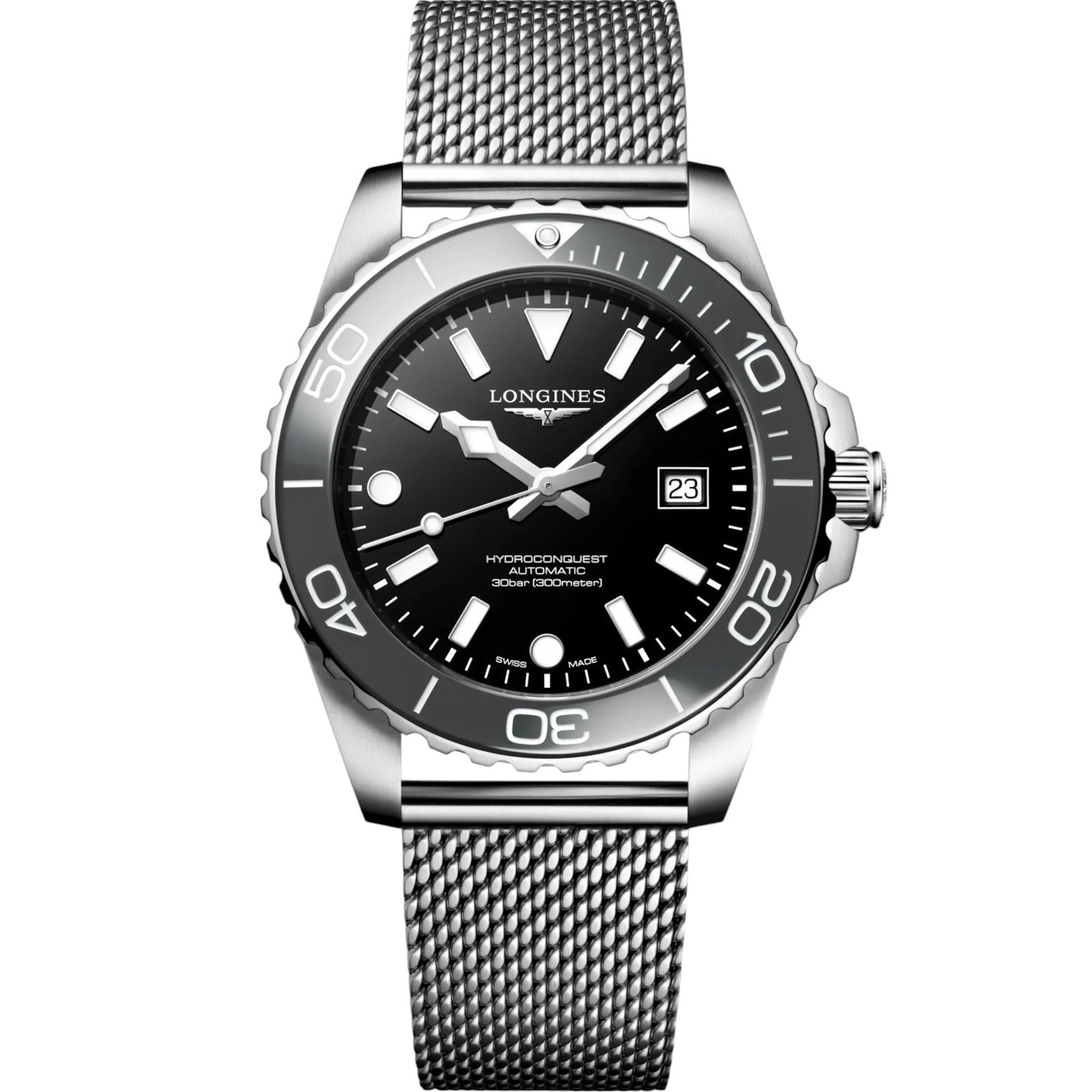 LONGINES HydroConquest Ceramic Automatic Black Dial 42mm Silver Stainless Steel Milanese Bracelet L37884706 - 