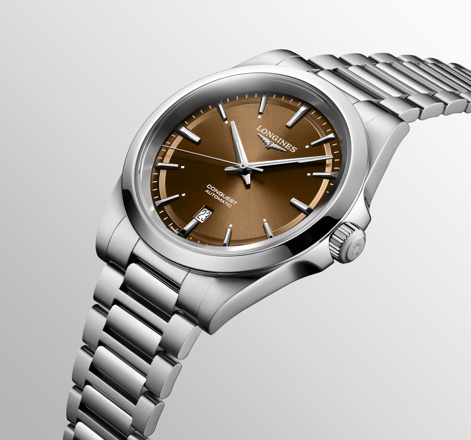 LONGINES Conquest Automatic Sunray Brown Dial 41mm Silver Stainless Steel Bracelet L38304626 - 6