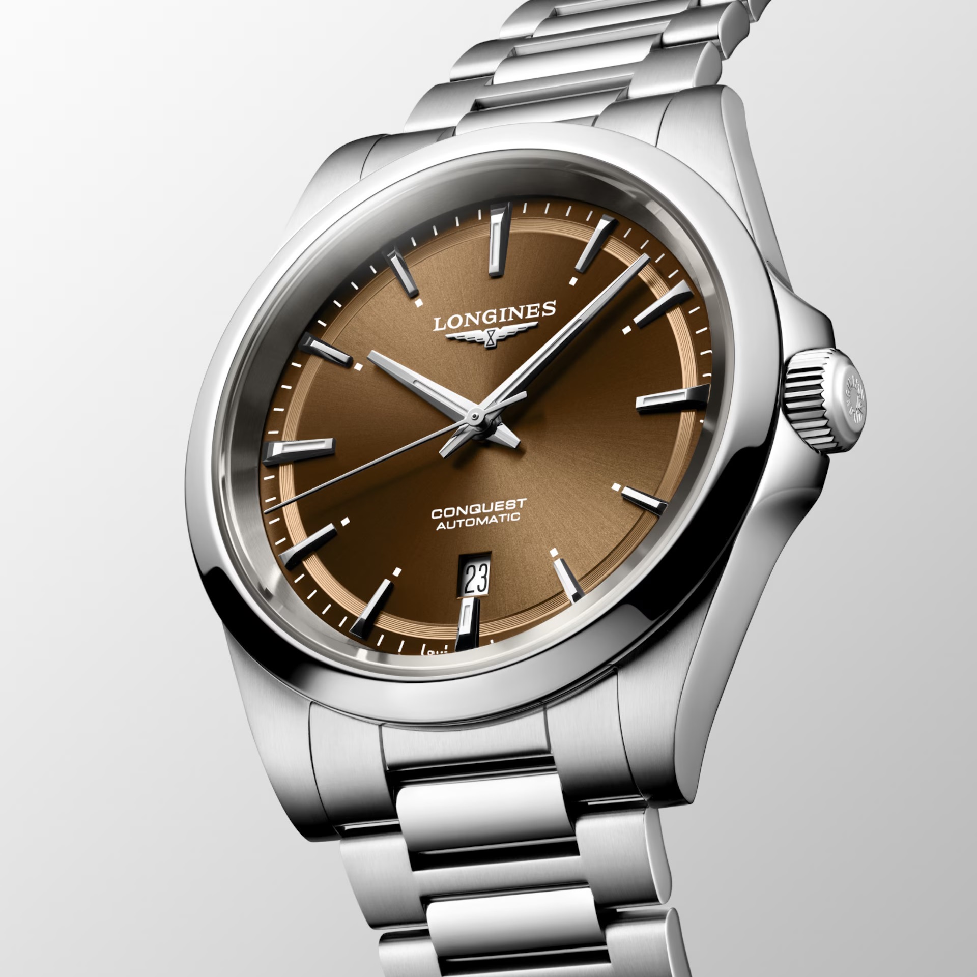 LONGINES Conquest Automatic Sunray Brown Dial 41mm Silver Stainless Steel Bracelet L38304626 - 4