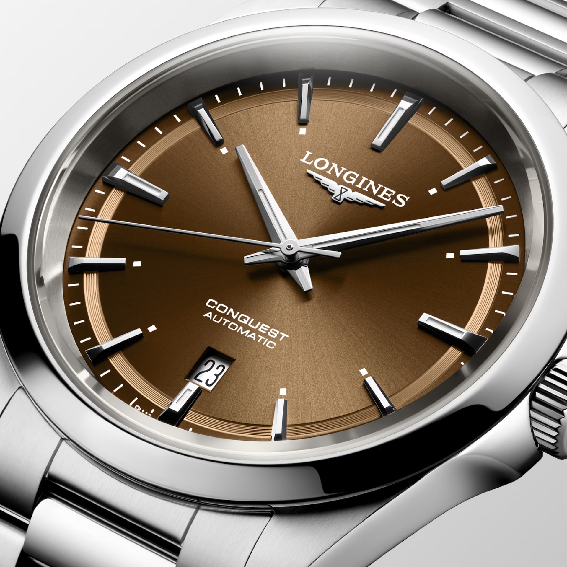 LONGINES Conquest Automatic Sunray Brown Dial 41mm Silver Stainless Steel Bracelet L38304626 - 5