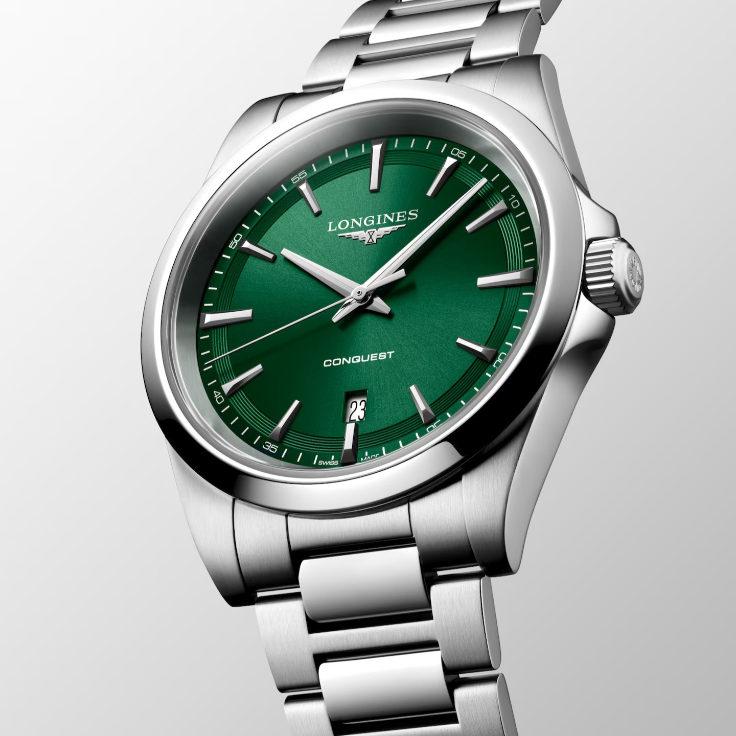 LONGINES Conquest Quartz Sunray Green Dial 41mm Silver Stainless Steel Bracelet L38604096 - 3