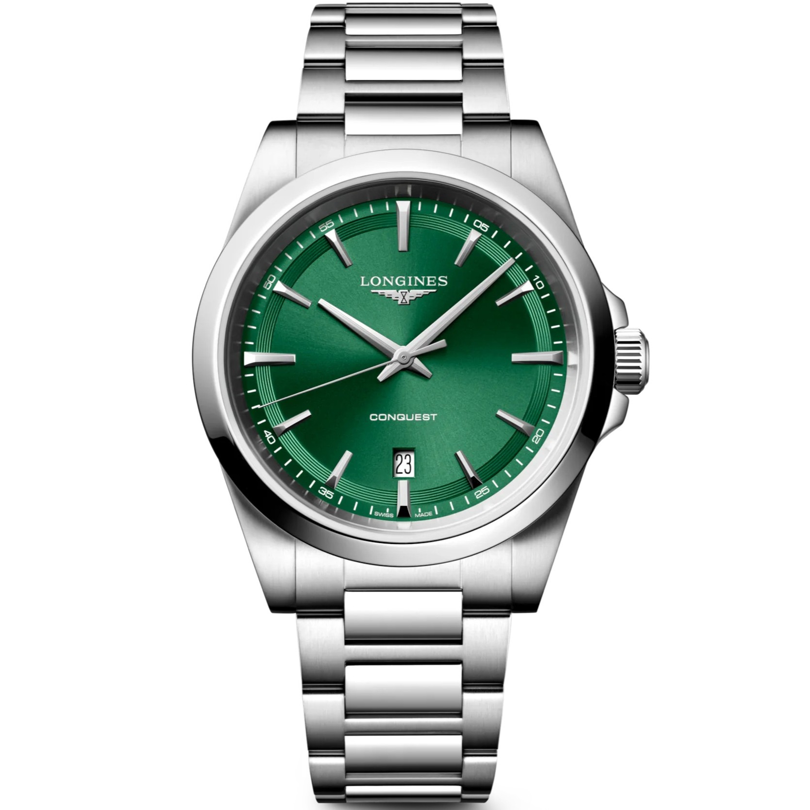 LONGINES Conquest Quartz Sunray Green Dial 41mm Silver Stainless Steel Bracelet L38604096 - 