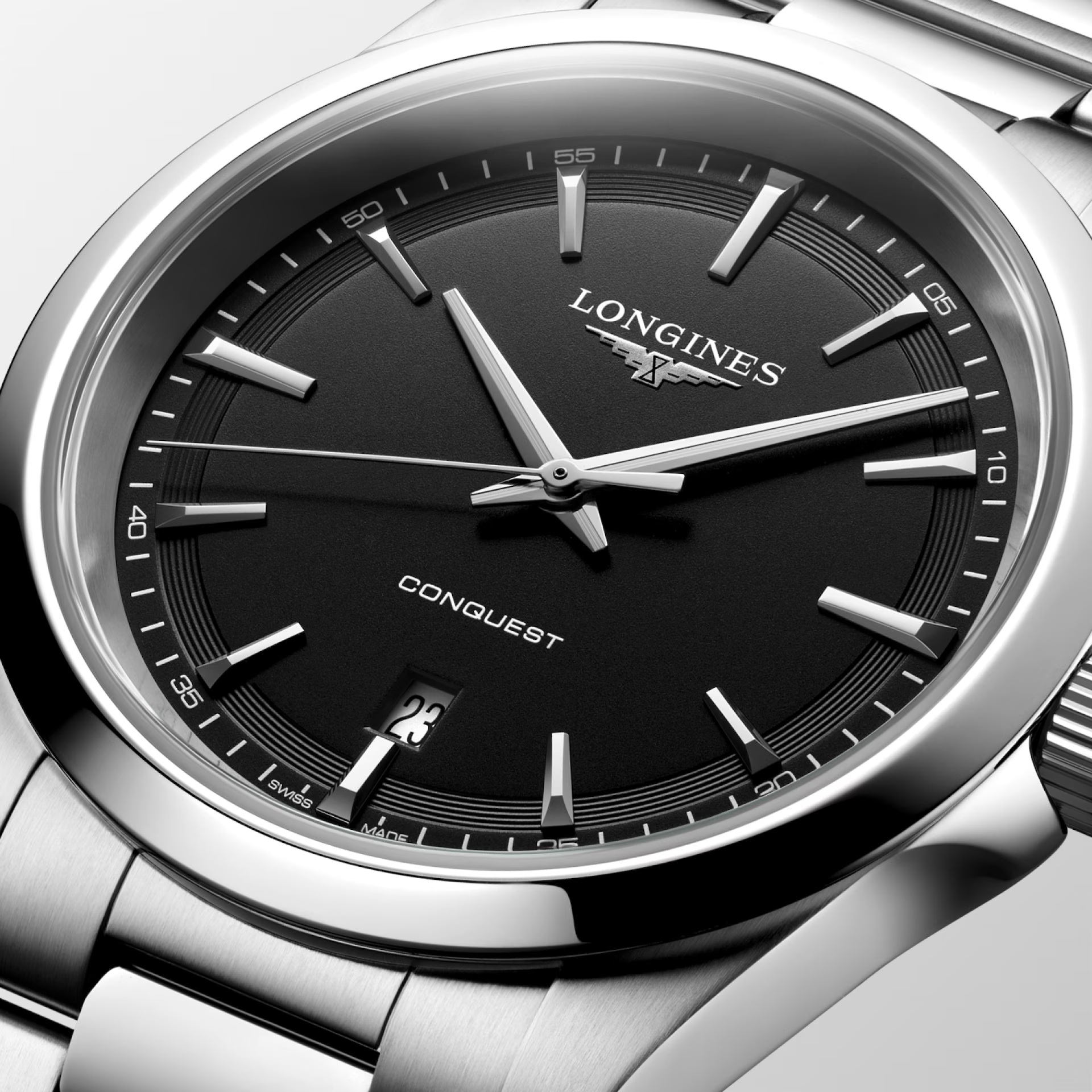 LONGINES Conquest Quartz Black Sandblasted Dial 41mm Silver Stainless Steel Bracelet L38604526 - 4