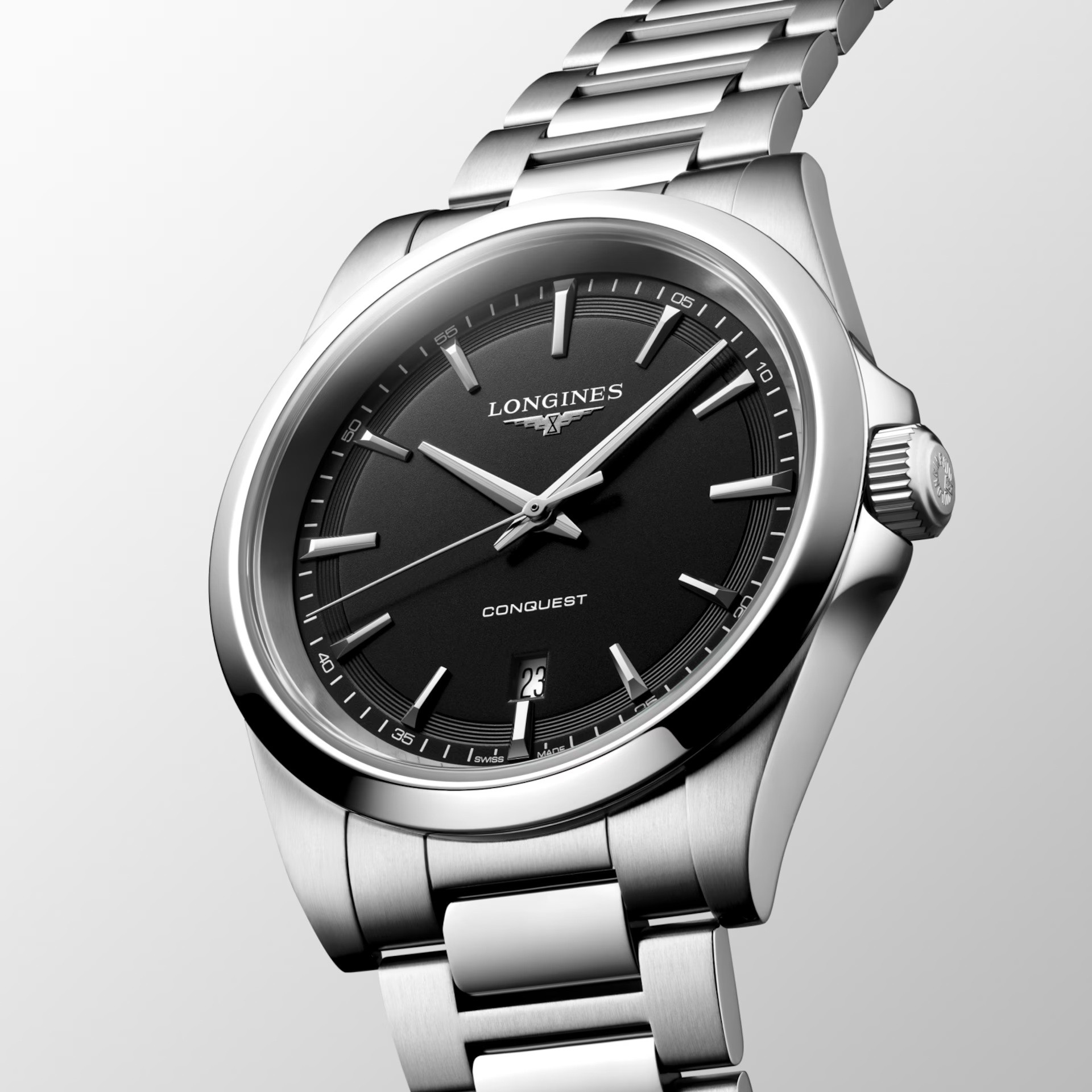 LONGINES Conquest Quartz Black Sandblasted Dial 41mm Silver Stainless Steel Bracelet L38604526 - 