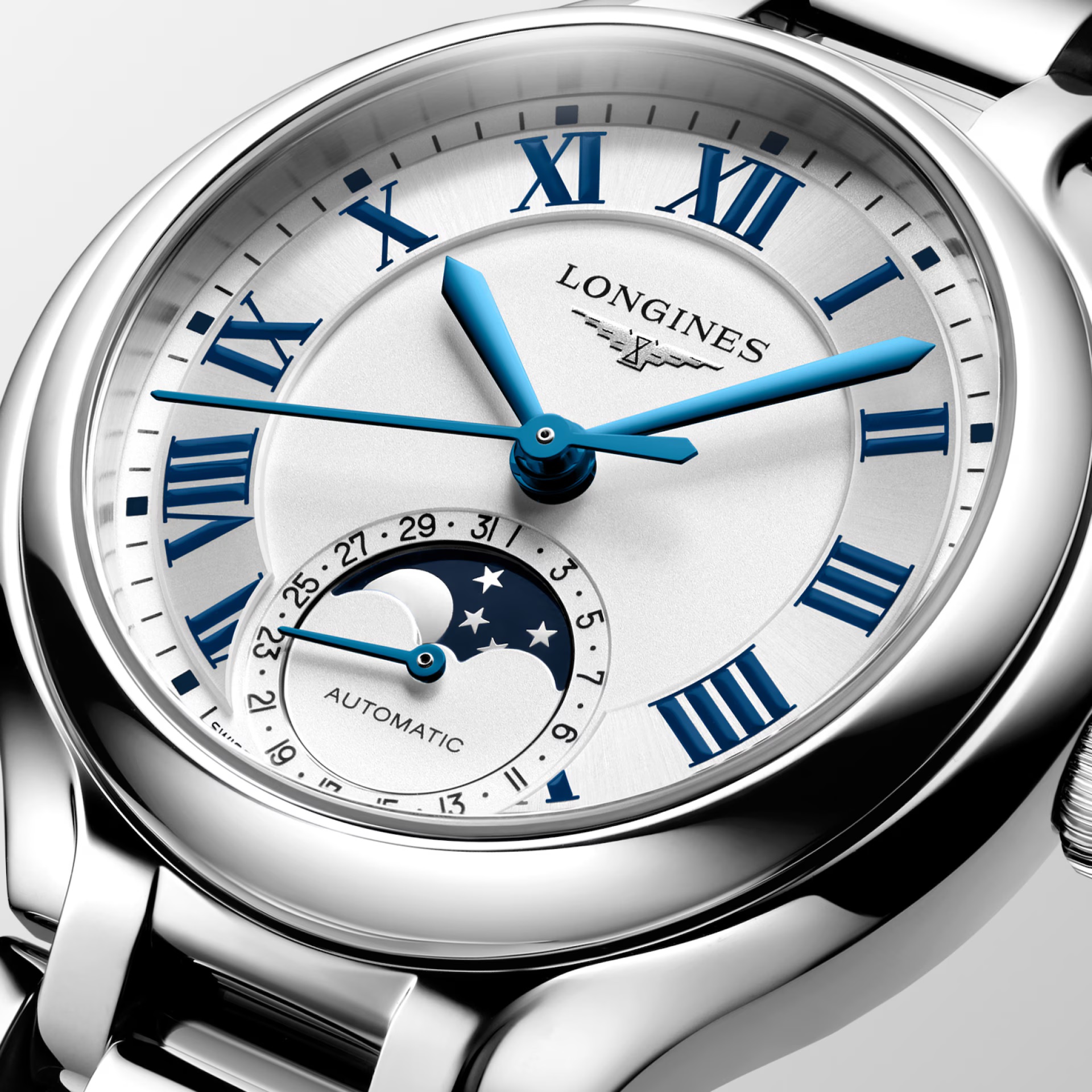 LONGINES PrimaLuna Moonphase Automatic Silver Dial 34mm Silver Stainless Steel Bracelet L81264716 - 