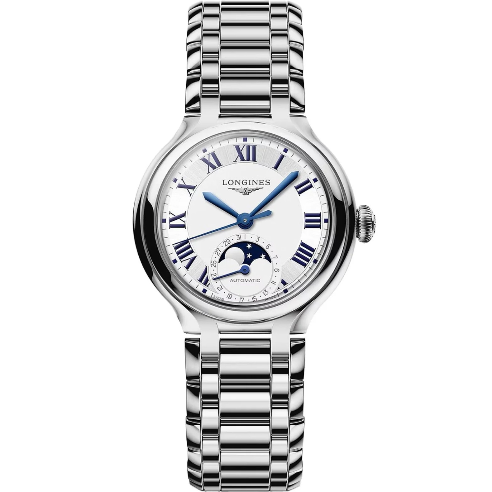 LONGINES PrimaLuna Moonphase Automatic Silver Dial 34mm Silver Stainless Steel Bracelet L81264716 - 