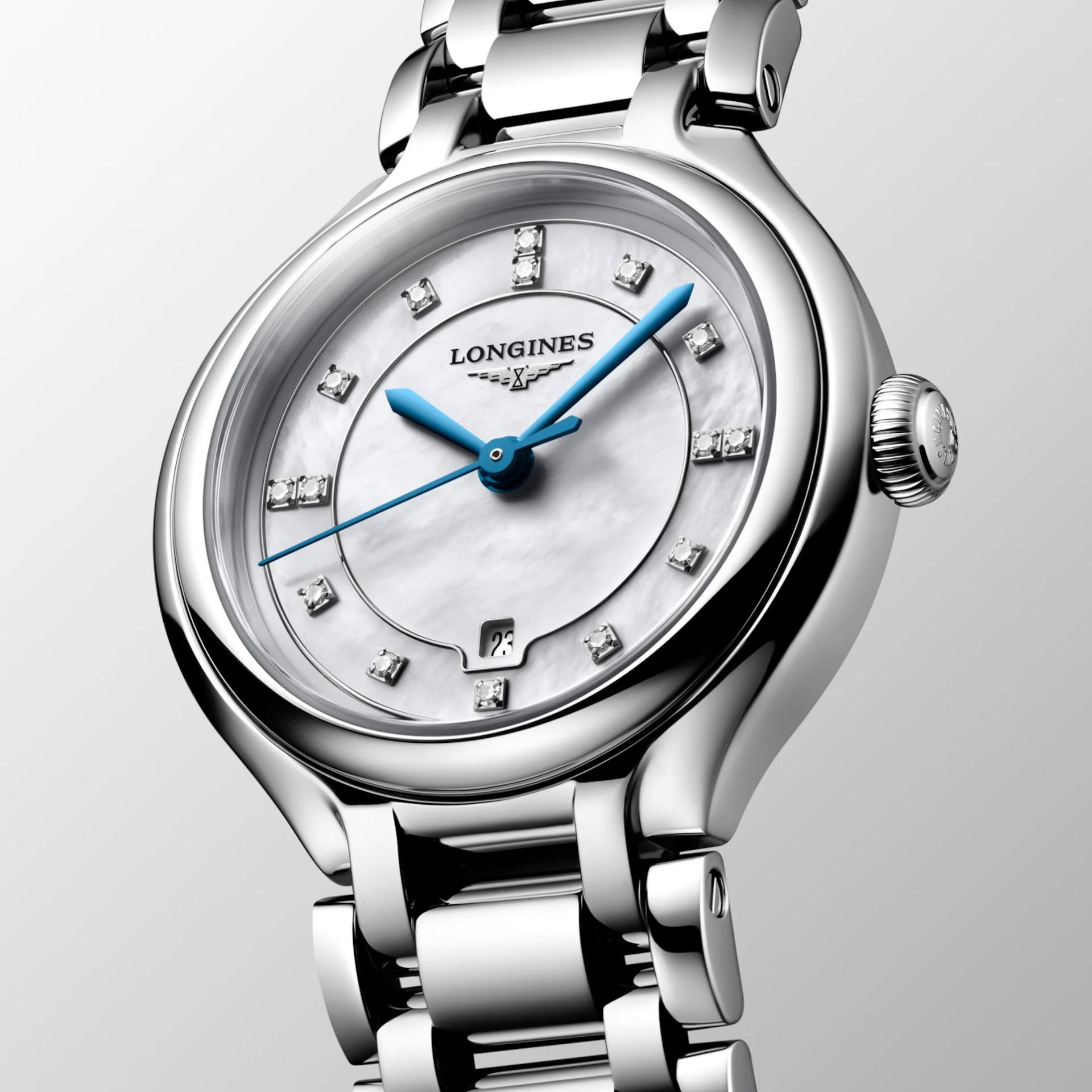 LONGINES PrimaLuna Quartz White Pearl Dial with Diamonds 30mm Silver Stainless Steel Bracelet L81424876 - 3