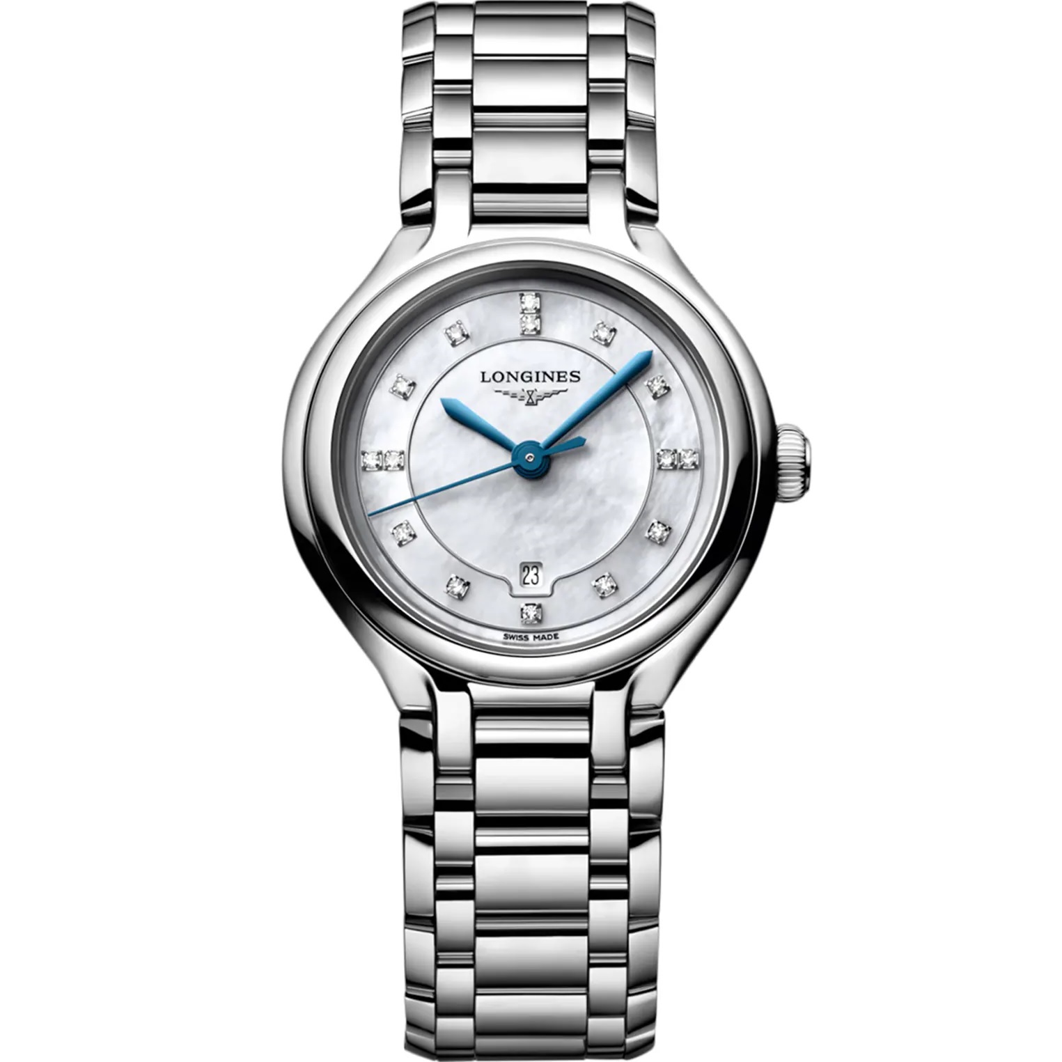LONGINES PrimaLuna Quartz White Pearl Dial with Diamonds 30mm Silver Stainless Steel Bracelet L81424876 - 