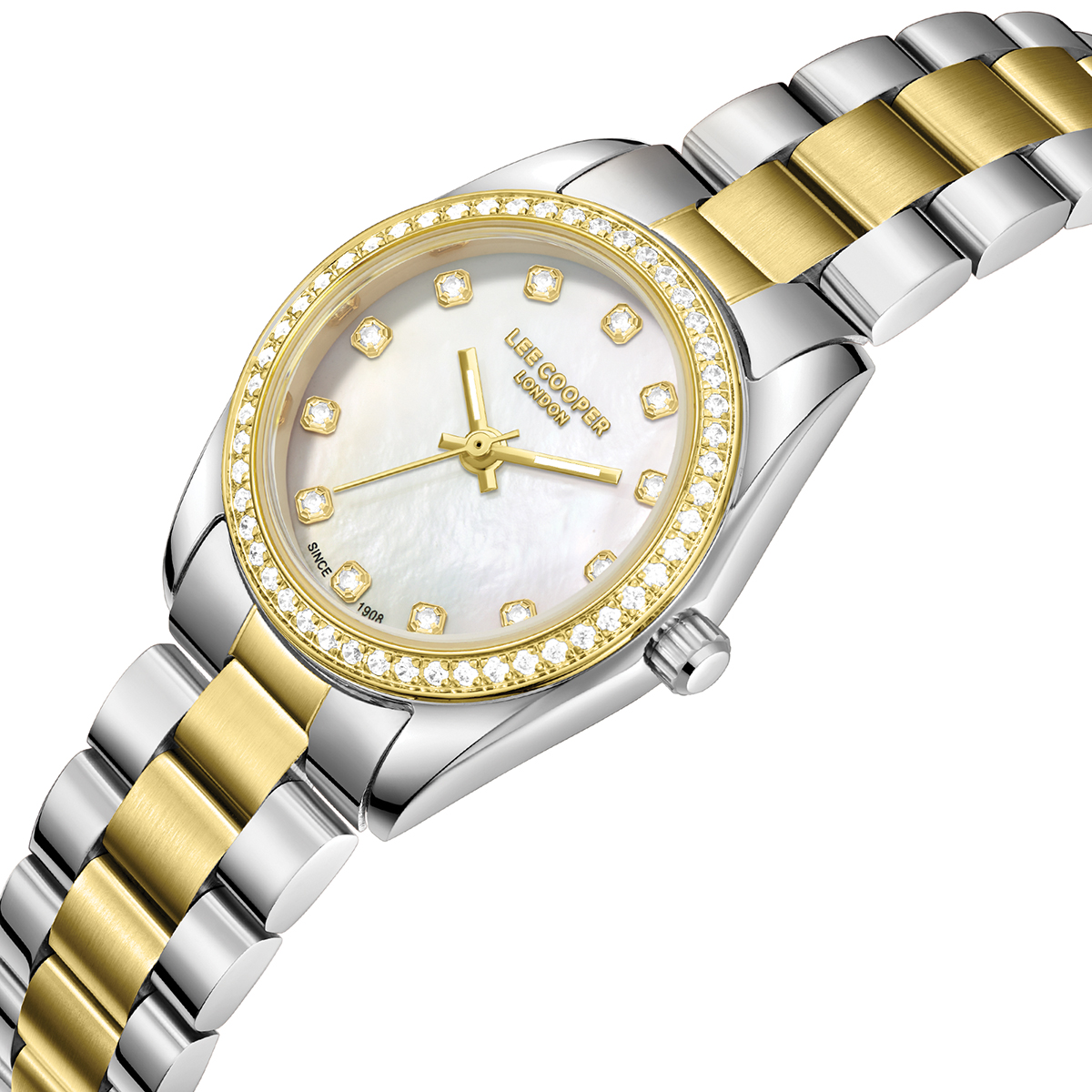 LEE COOPER Lady's White Pearl Dial 26mm Two-Tone Gold Stainless Steel Bracelet LC08155.220 - 