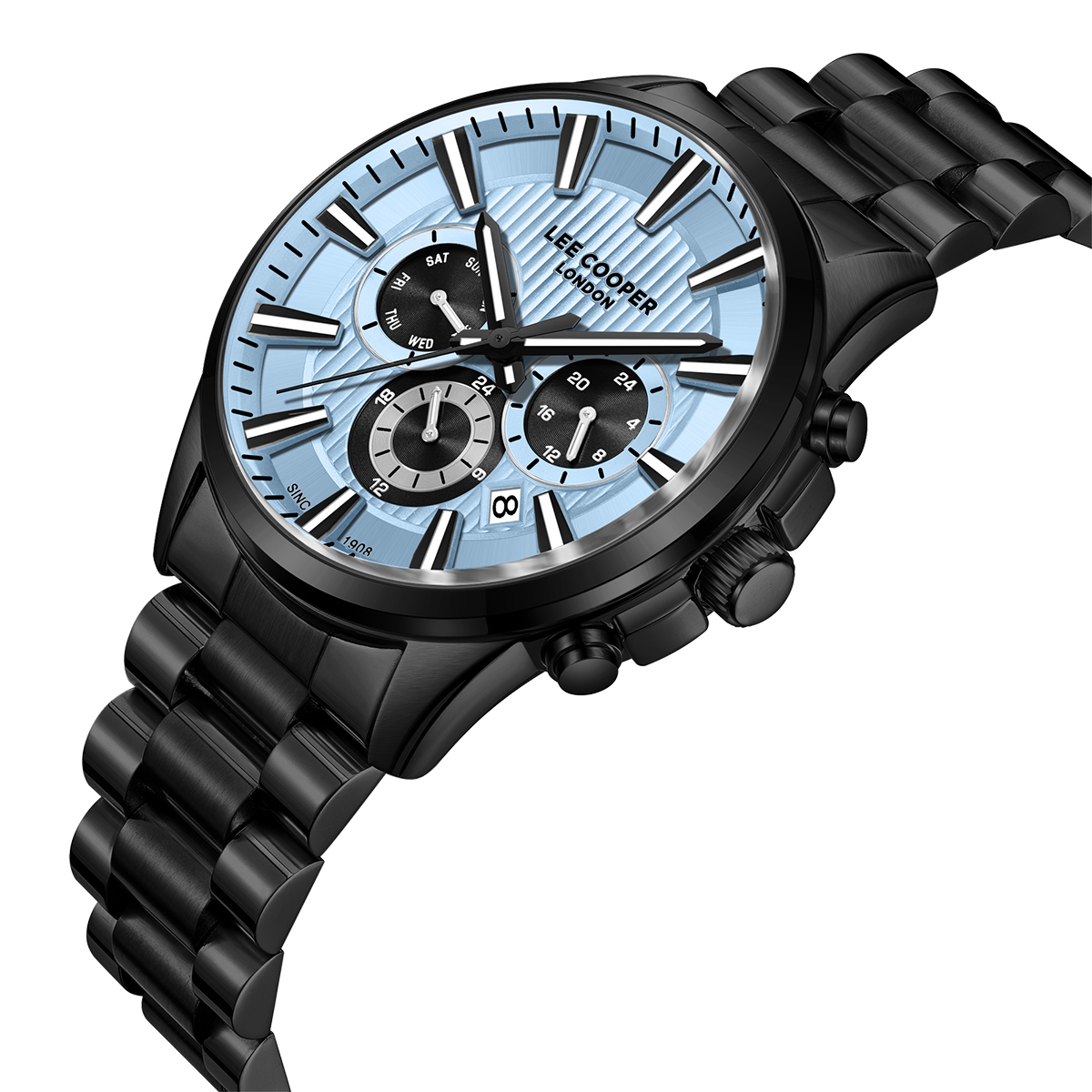 LEE COOPER Multifunction Light Blue Dial 43mm Black Stainless Steel Bracelet LC08216.600 - 
