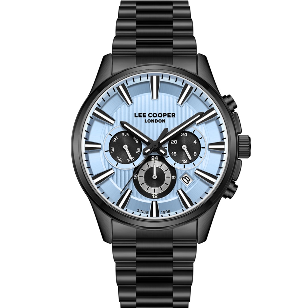 LEE COOPER Multifunction Light Blue Dial 43mm Black Stainless Steel Bracelet LC08216.600 - 