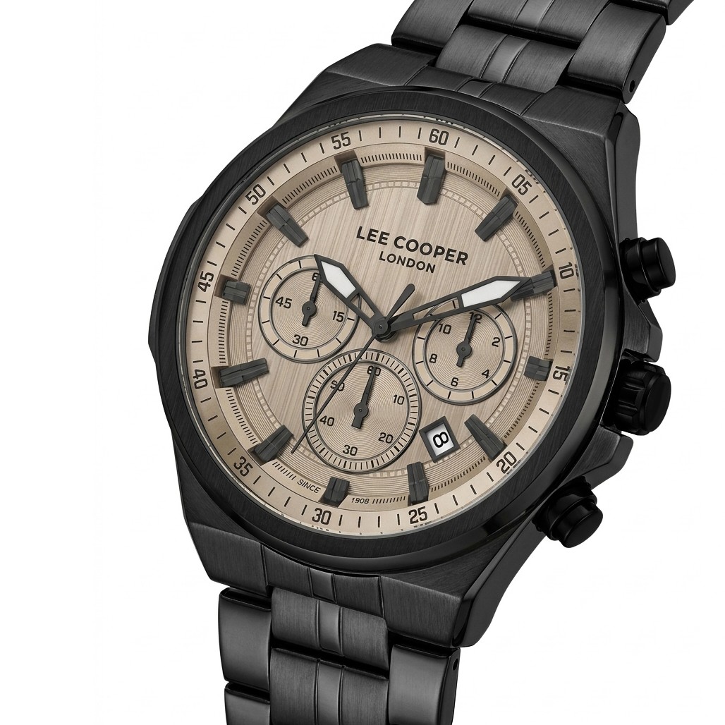LEE COOPER Chronograph Beige Dial 41mm Black Stainless Steel Bracelet LC08273.060 - 3