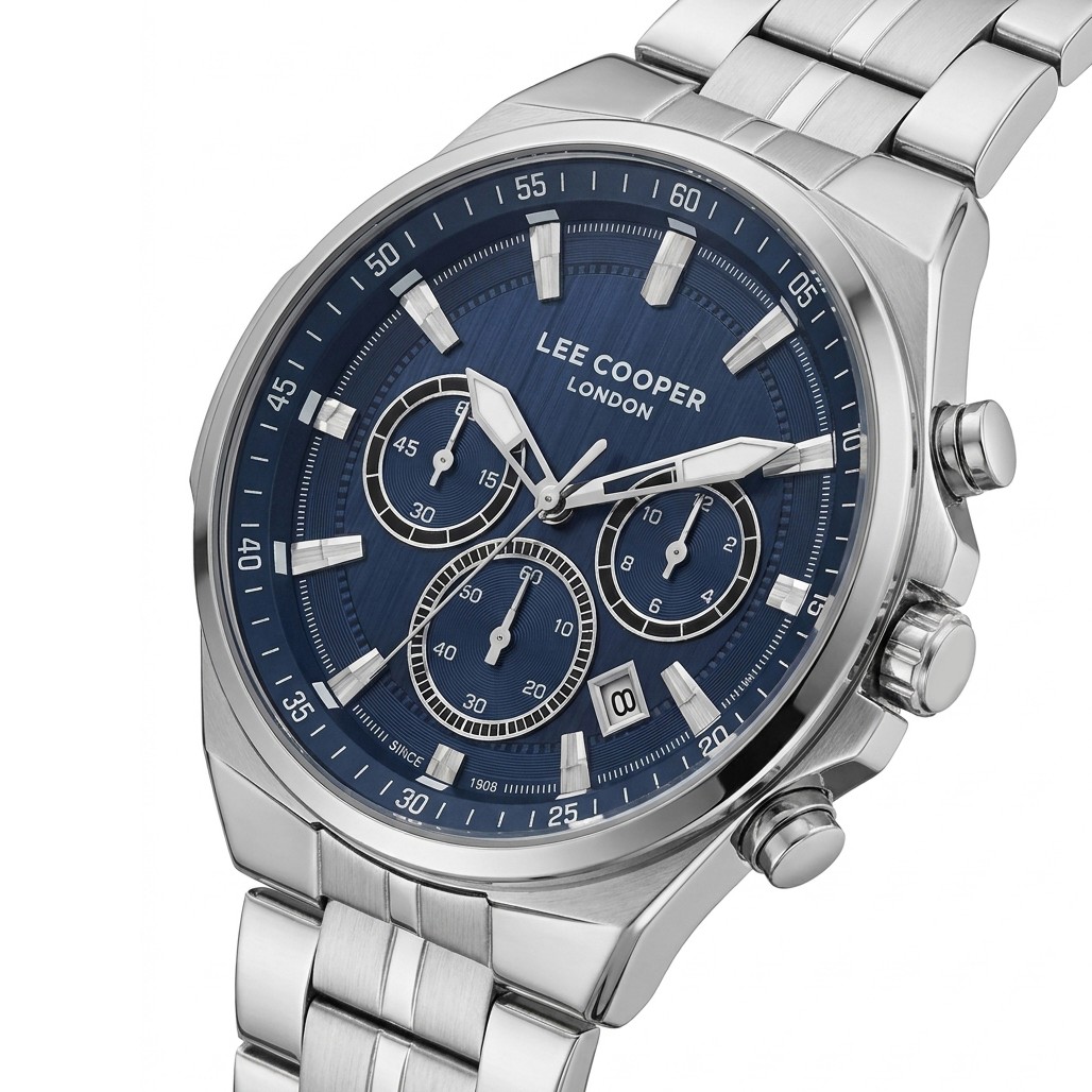 LEE COOPER Chronograph Blue Dial 41mm Silver Stainless Steel Bracelet LC08273.390 - 