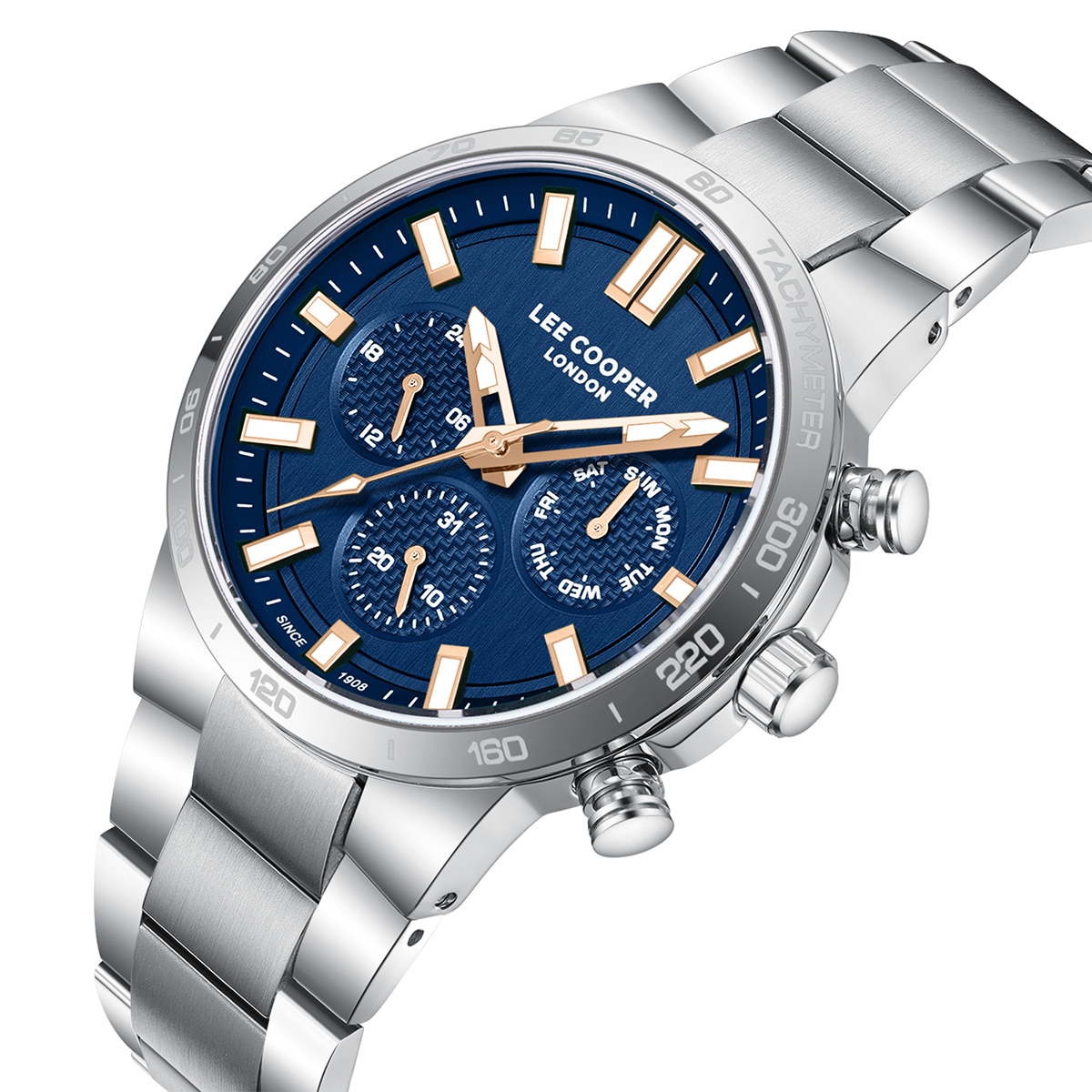 LEE COOPER Multifunction Blue Dial 43mm Silver Stainless Steel Bracelet LC08293.390 - 