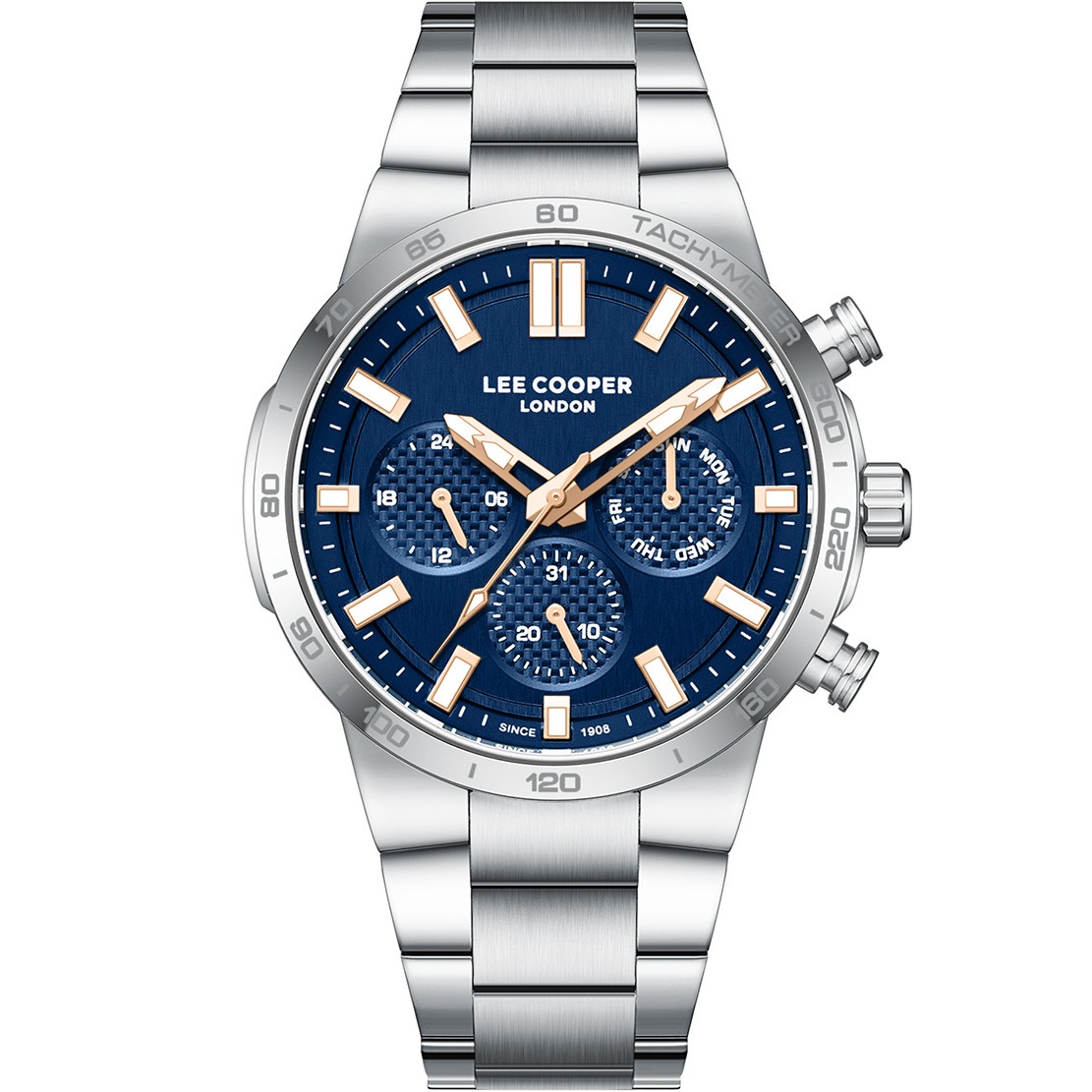 LEE COOPER Multifunction Blue Dial 43mm Silver Stainless Steel Bracelet LC08293.390 - 