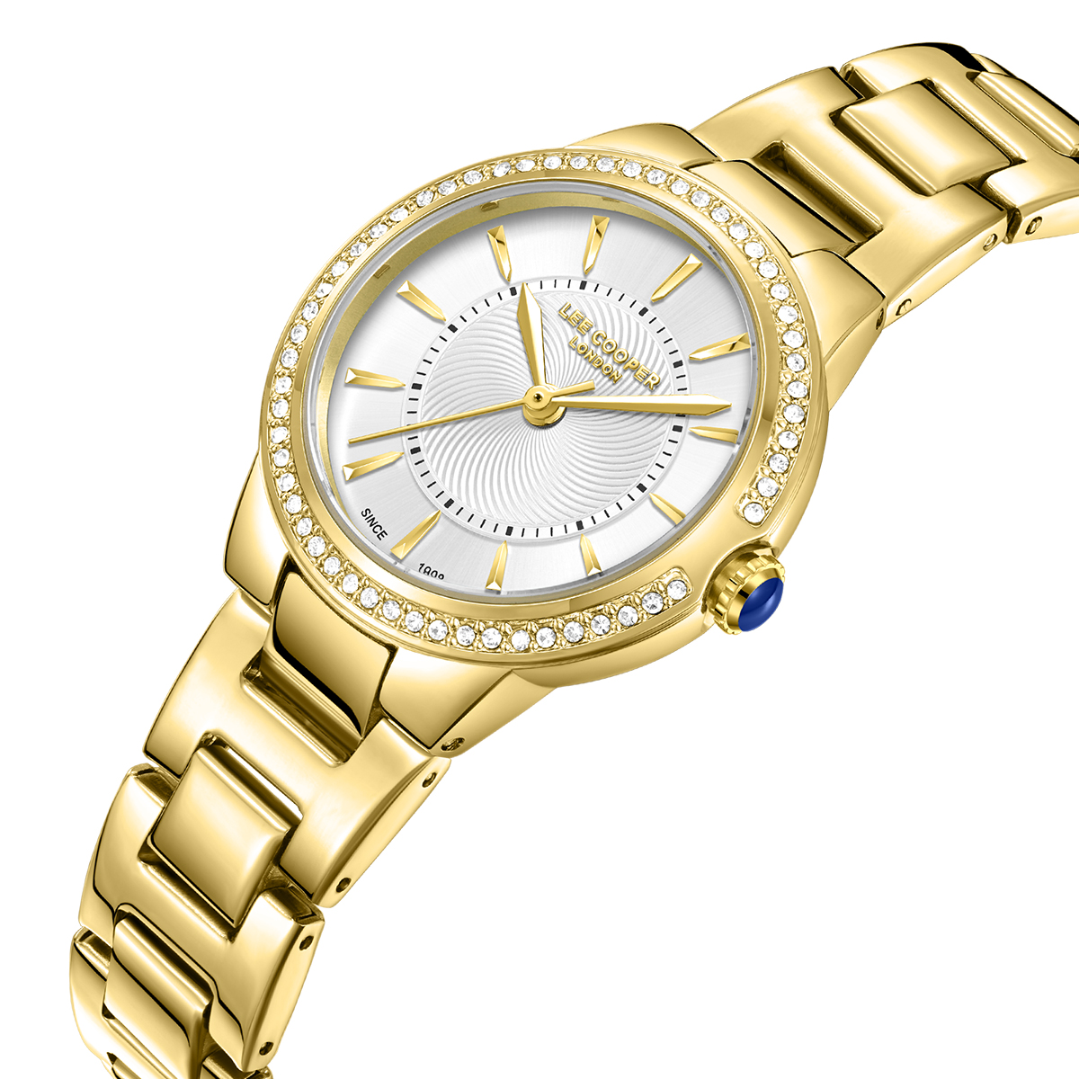 LEE COOPER Lady's Crystals Silver Dial 30mm Gold Stainless Steel Bracelet LC08295.130 - 