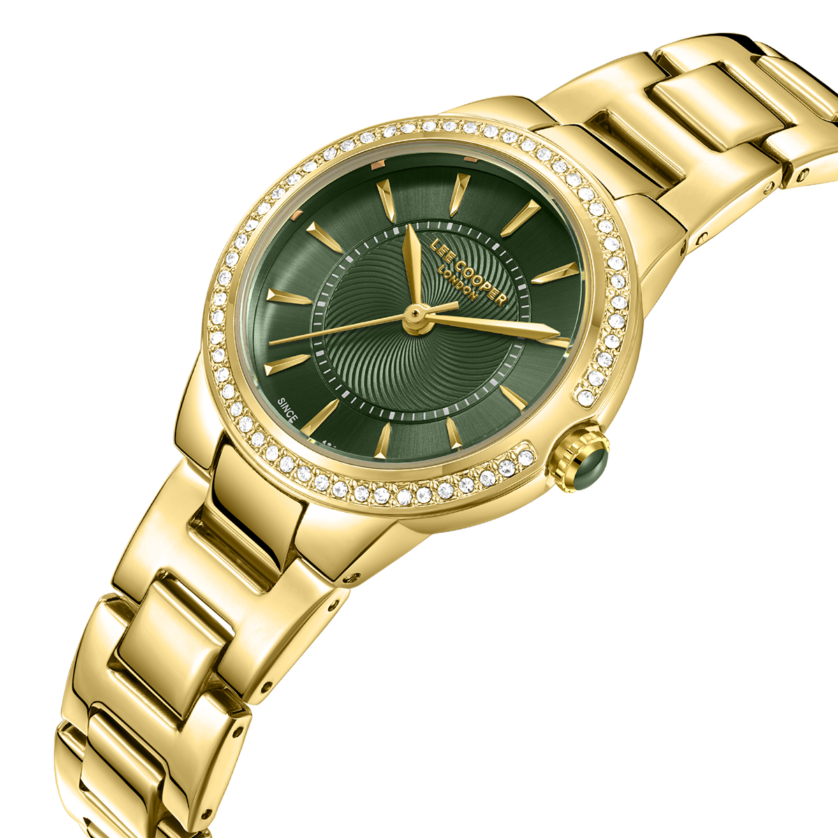 LEE COOPER Lady's Crystals Green Dial 30mm Gold Stainless Steel Bracelet LC08295.170 - 