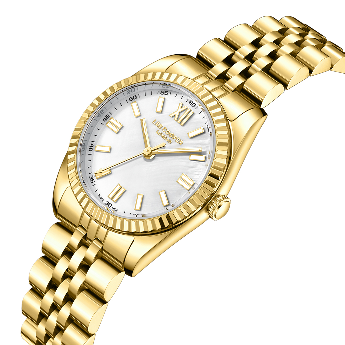 LEE COOPER Lady's White Pearl Dial 30mm Gold Stainless Steel Bracelet LC08303.120 - 