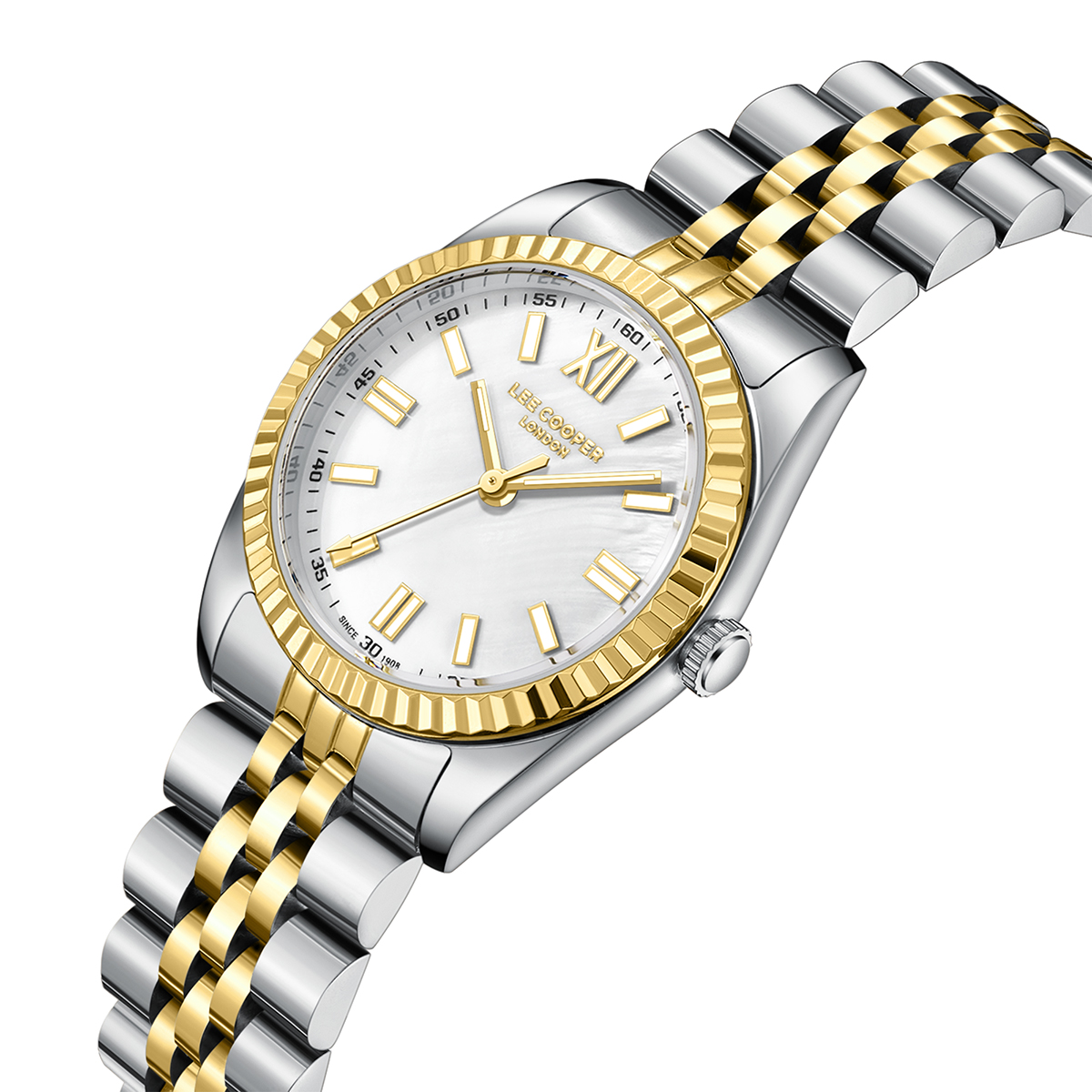 LEE COOPER Lady's White Pearl Dial 30mm Two Tone Gold Stainless Steel Bracelet LC08303.220 - 