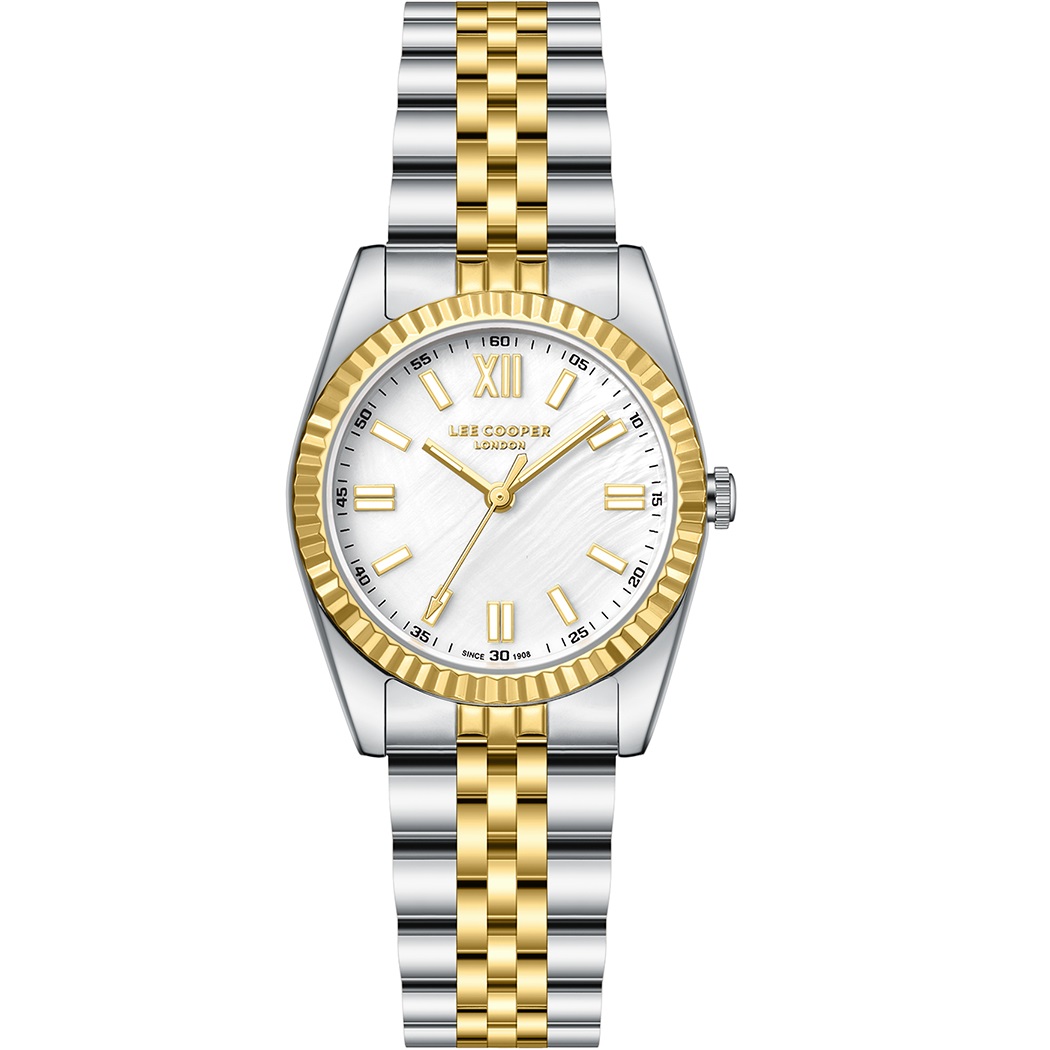 LEE COOPER Lady's White Pearl Dial 30mm Two Tone Gold Stainless Steel Bracelet LC08303.220 - 