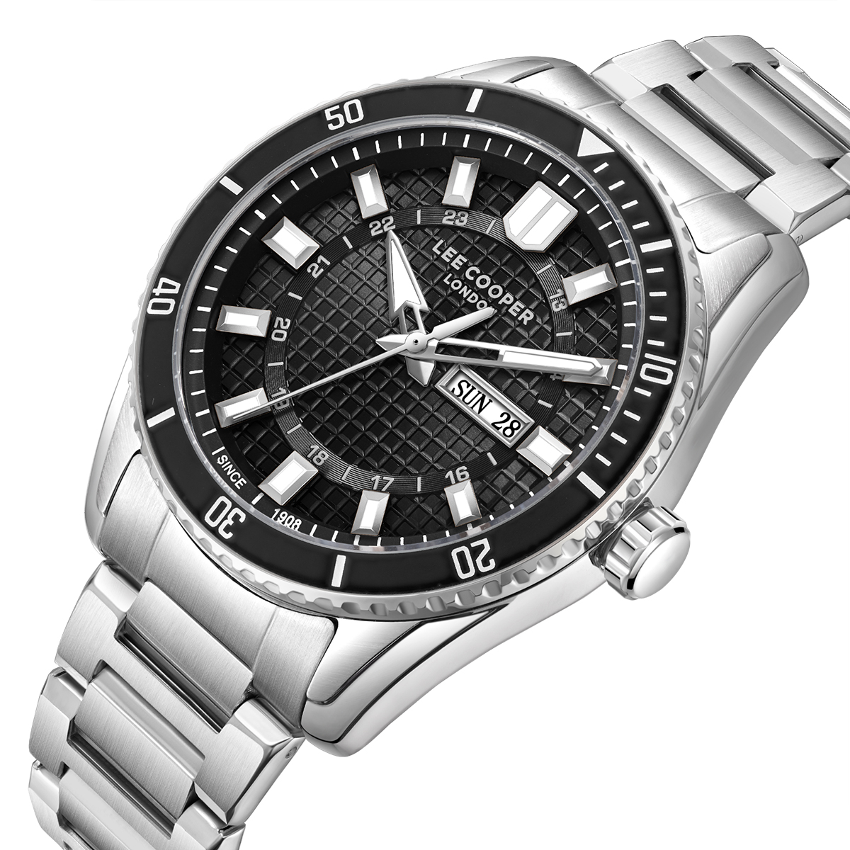 LEE COOPER Black Dial 43mm Silver Stainless Steel Bracelet LC08314.350 - 