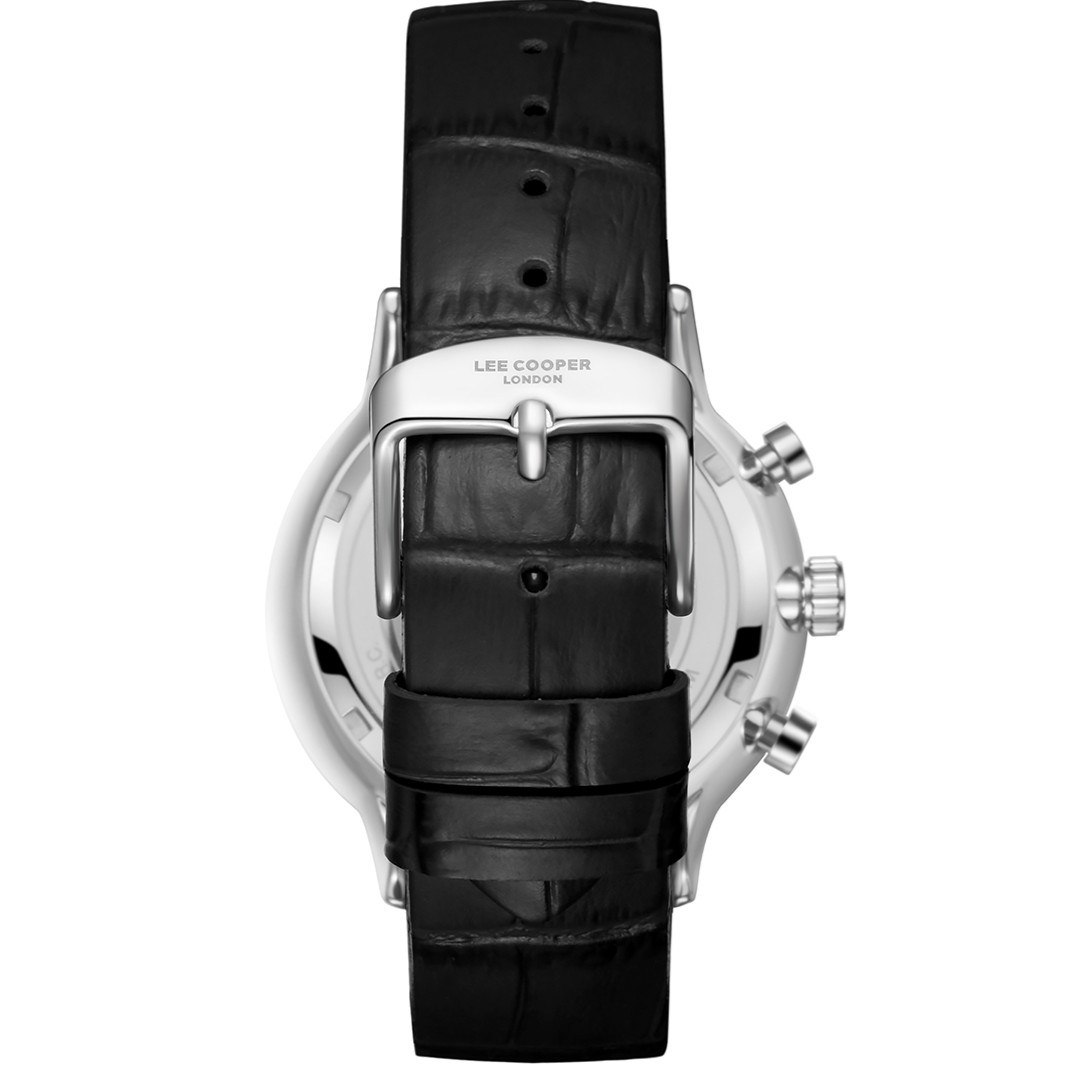 LEE COOPER Multifunction Black Dial 41mm Silver Stainless Steel Black Leather Strap LC08333.351 - 4