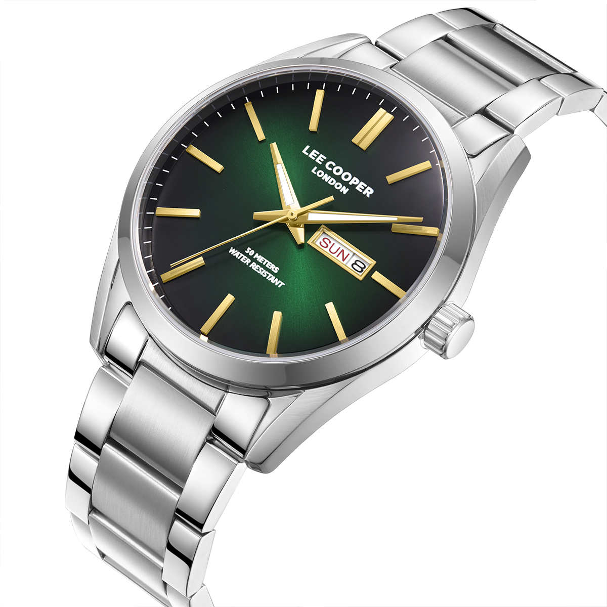 LEE COOPER Green Dial 42mm Silver Stainless Steel Bracelet LC08340.370 - 