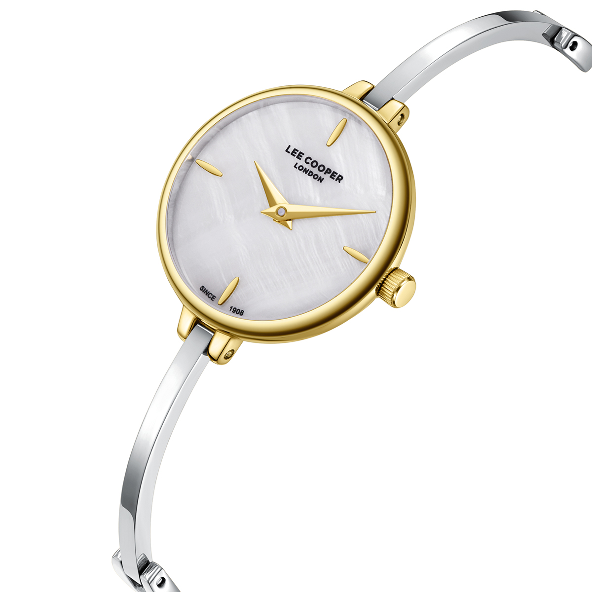 LEE COOPER Lady's White Pearl Dial 26mm Two-Tone Gold Stainless Steel Bangle Bracelet LC08350.220 - 