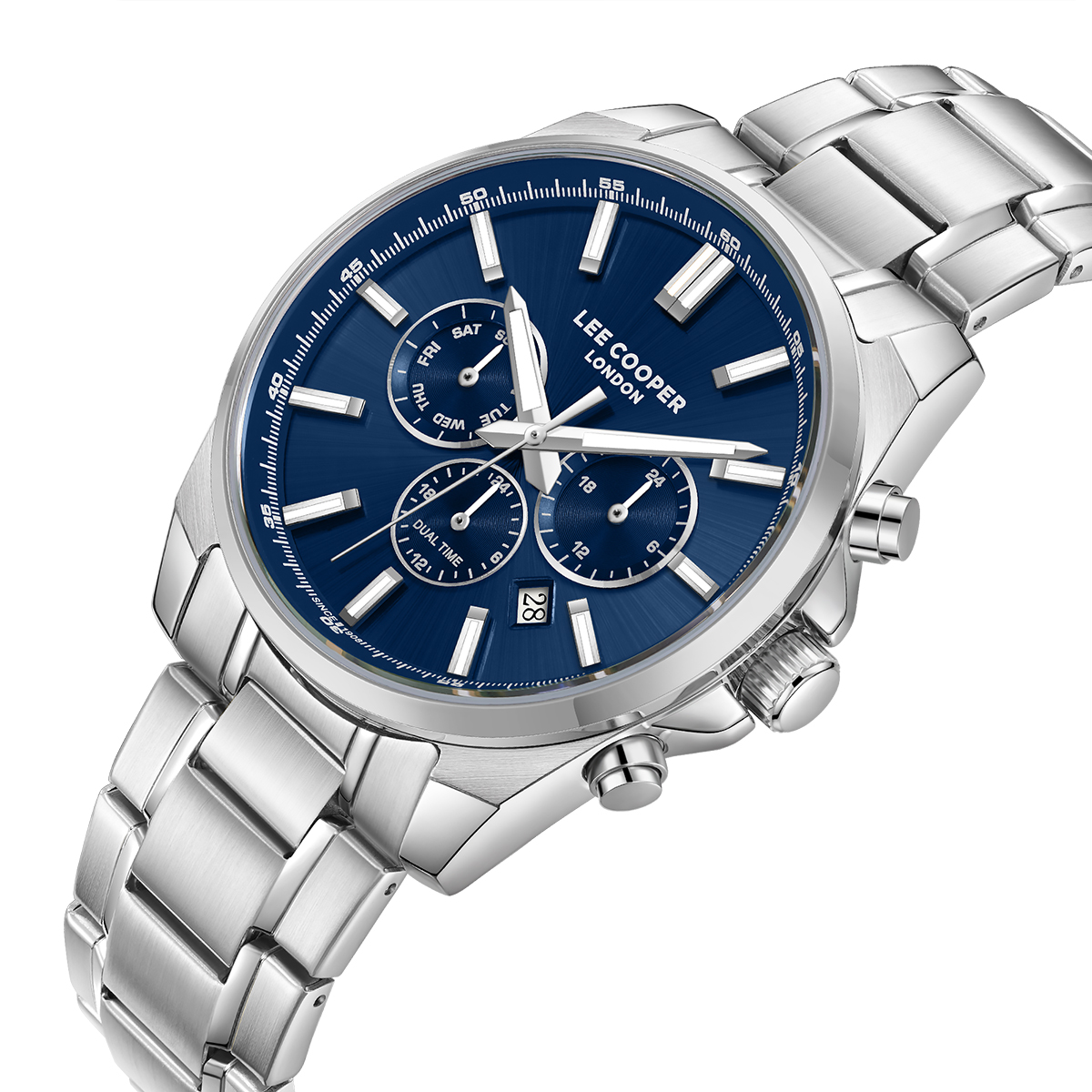 LEE COOPER Multifunction Blue Dial 42mm Silver Stainless Steel Bracelet LC08355.390 - 