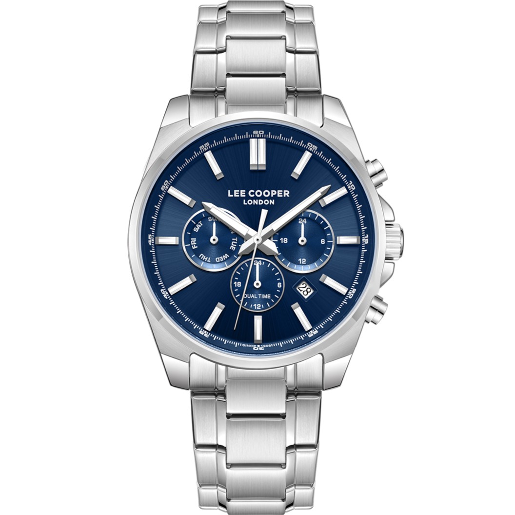 LEE COOPER Multifunction Blue Dial 42mm Silver Stainless Steel Bracelet LC08355.390 - 