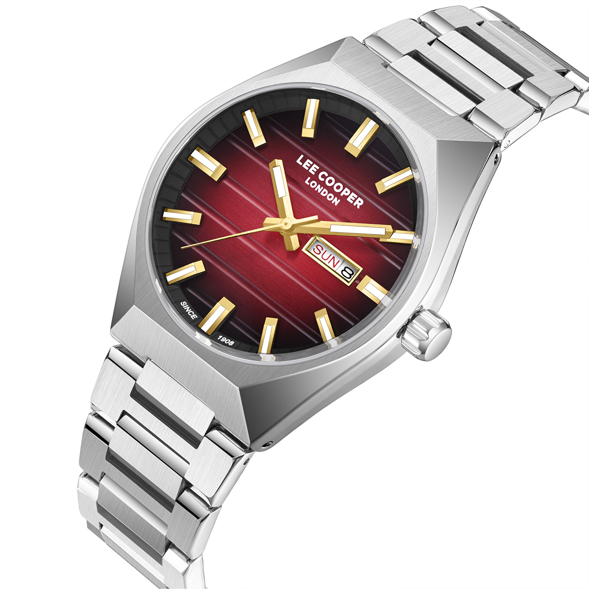 LEE COOPER Red Dial 41mm Silver Stainless Steel Bracelet LC08363.380 - 