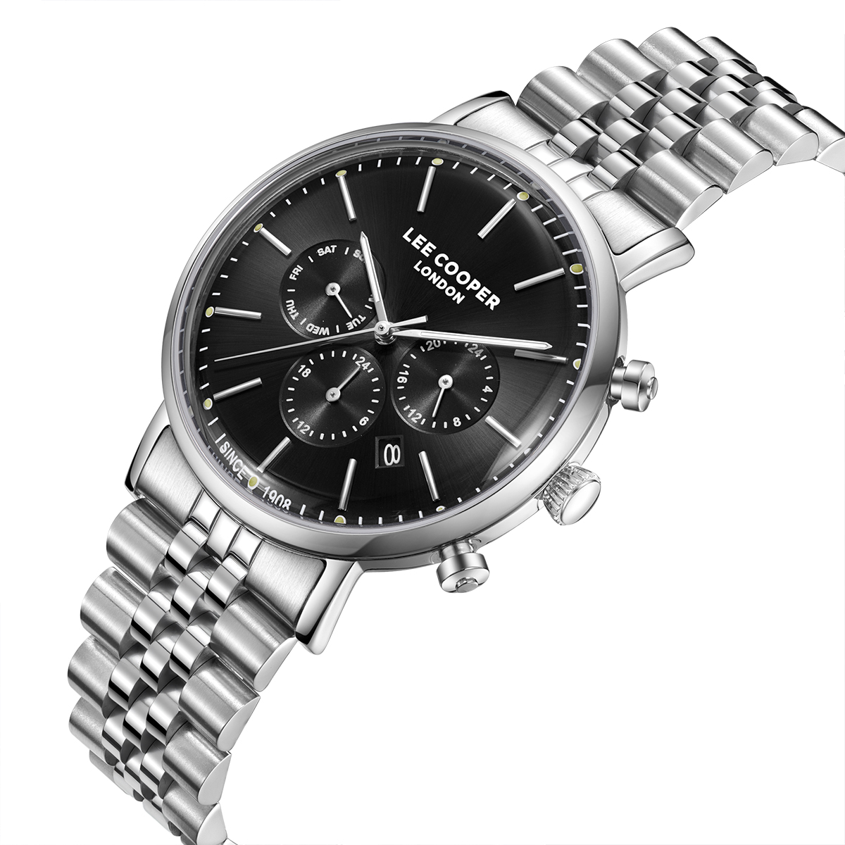 LEE COOPER Multifunction Black Dial 42mm Silver Stainless Steel Bracelet LC08372.350 - 2