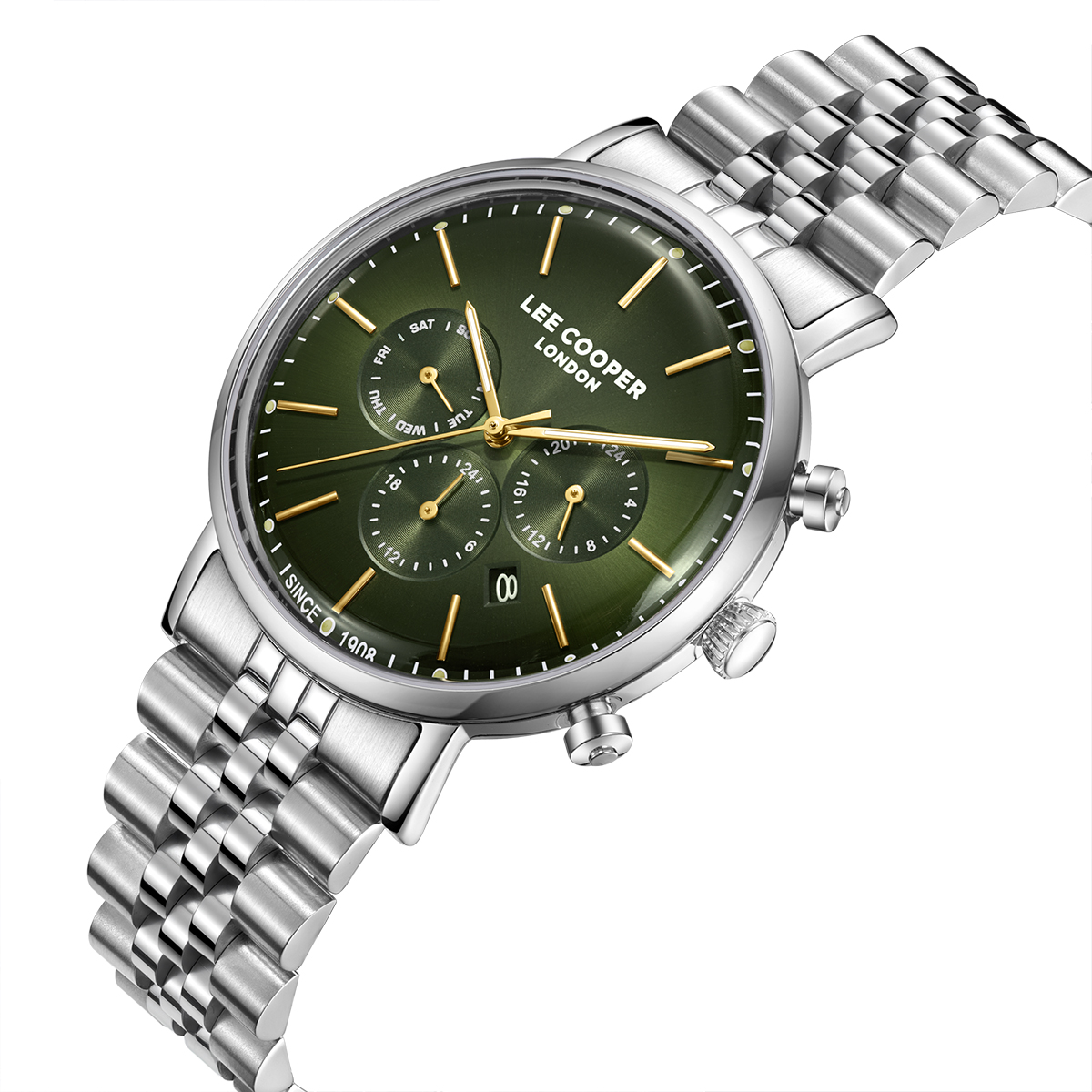LEE COOPER Multifunction Green Dial 42mm Silver Stainless Steel Bracelet LC08372.370 - 