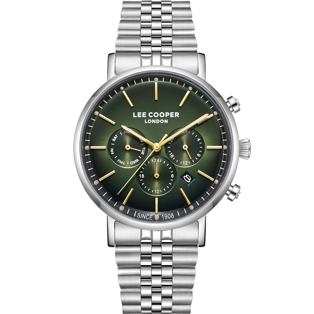 LEE COOPER Multifunction Green Dial 42mm Silver Stainless Steel Bracelet LC08372.370 - 
