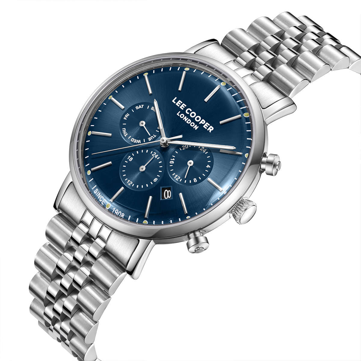 LEE COOPER Multifunction Blue Dial 42mm Silver Stainless Steel Bracelet LC08372.390 - 