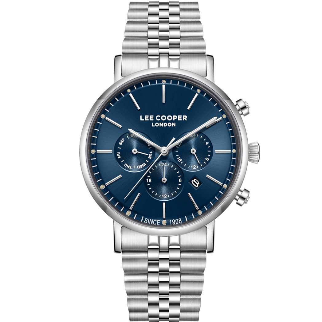 LEE COOPER Multifunction Blue Dial 42mm Silver Stainless Steel Bracelet LC08372.390 - 