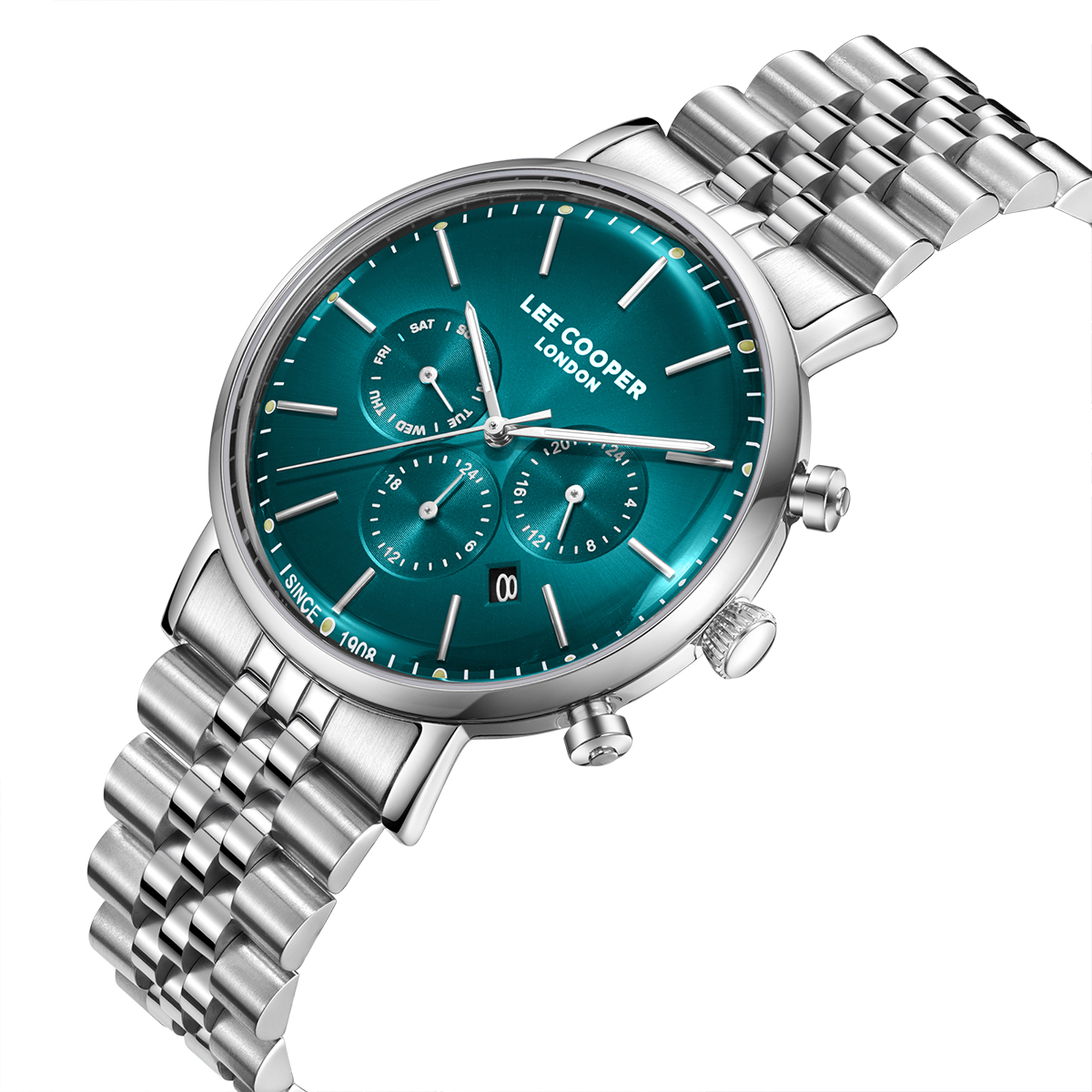 LEE COOPER Multifunction Light Blue Dial 42mm Silver Stainless Steel Bracelet LC08372.391 - 