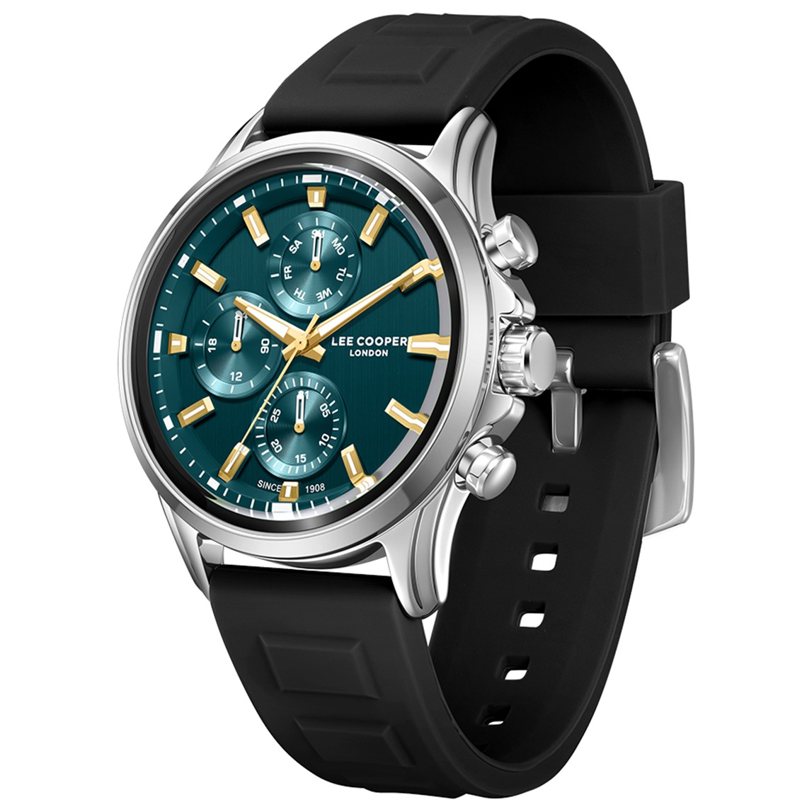 LEE COOPER Multifunction Green Dial 43.5mm Silver Stainless Steel Brown Silicon Strap LC08541.391 - 