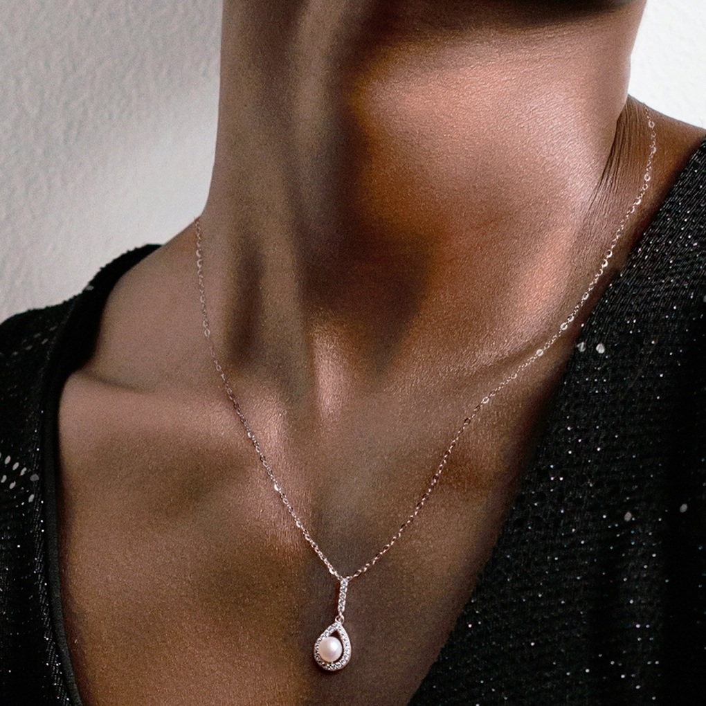 ΚΟΛΙΕ Ροζέτα LOTUS Silver Jewellery από Ασήμι 925° με Πέτρες Ζιργκόν και Μαργαριτάρι LP3198-1/1 - 