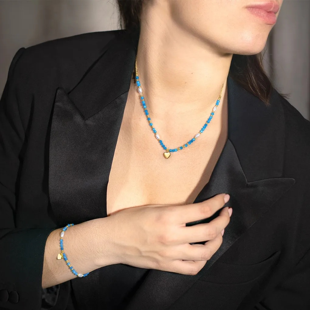 NECKLACE Women's LOTUS Style Jewellery from Gold Stainless Steel with Synthetic Stones LS2553-1/1 - 