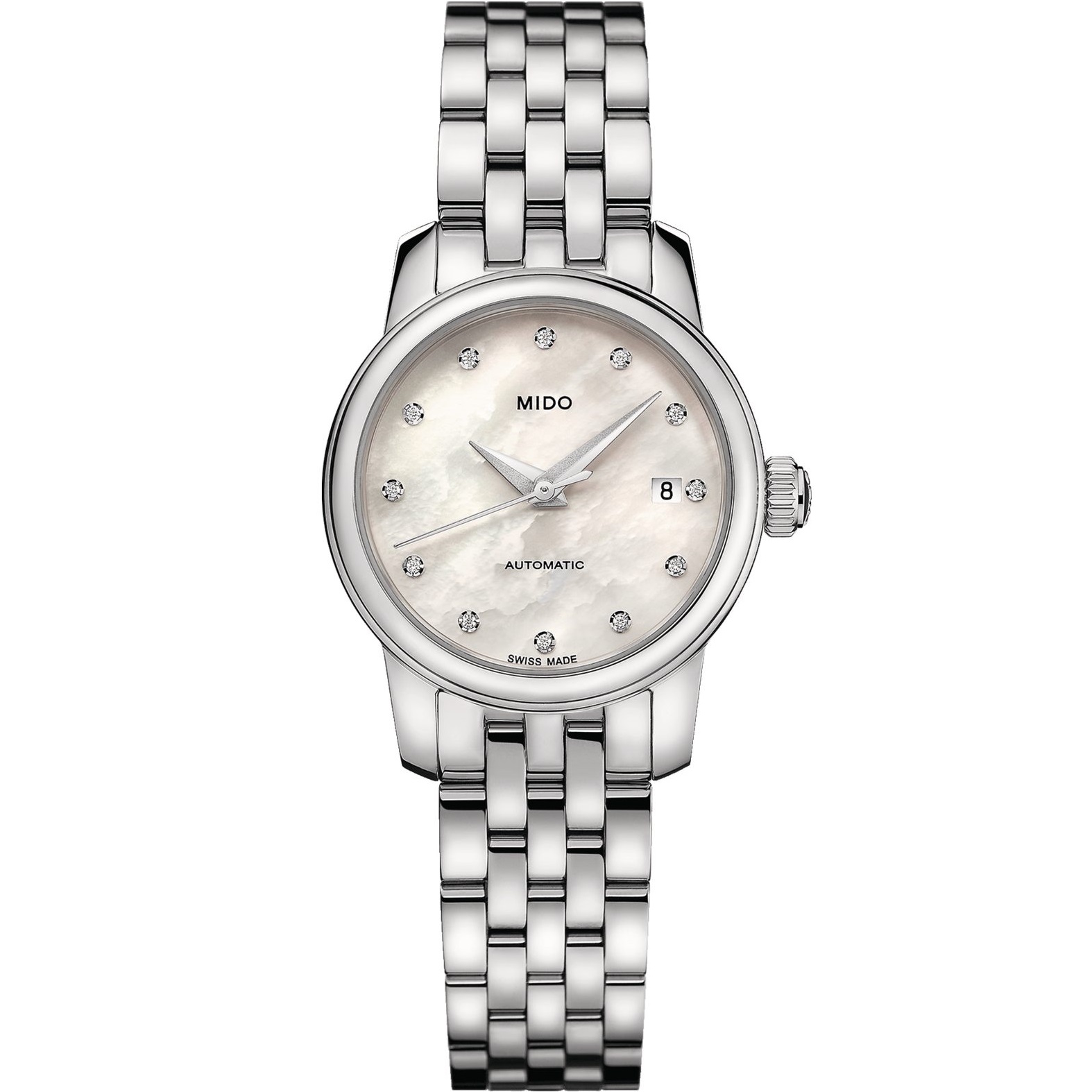 MIDO Mini Baroncelli Lady Automatic White Pearl Dial with Diamonds 25mm Silver Stainless Steel Bracelet M039.007.11.106.00 - 