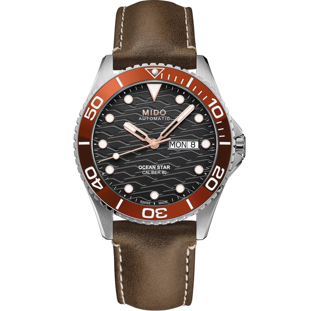 MIDO Ocean Star 200 Ceramic Automatic Black Dial 42.5mm Silver Stainless Steel Brown Leather Strap M042.430.16.051.00 - 