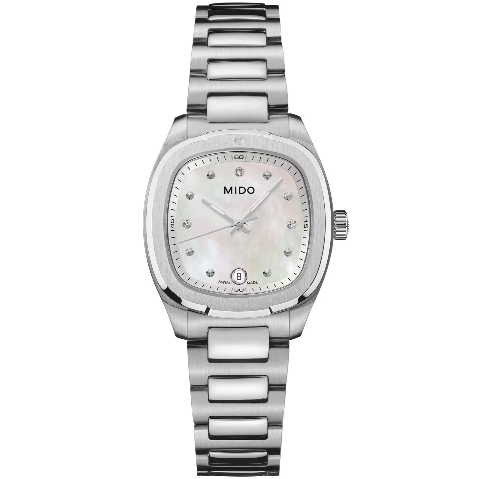 MIDO Multifort TV 28 Quartz White Pearl Dial 27.6 × 28mm Silver Stainless Steel Bracelet M049.110.11.116.00 - 