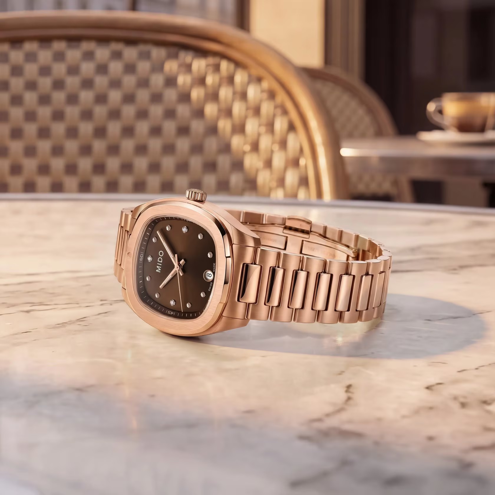 MIDO Multifort TV 28 Quartz Brown Dial 27.6 × 28mm Rose Gold Stainless Steel Bracelet M049.110.33.296.00 - 6