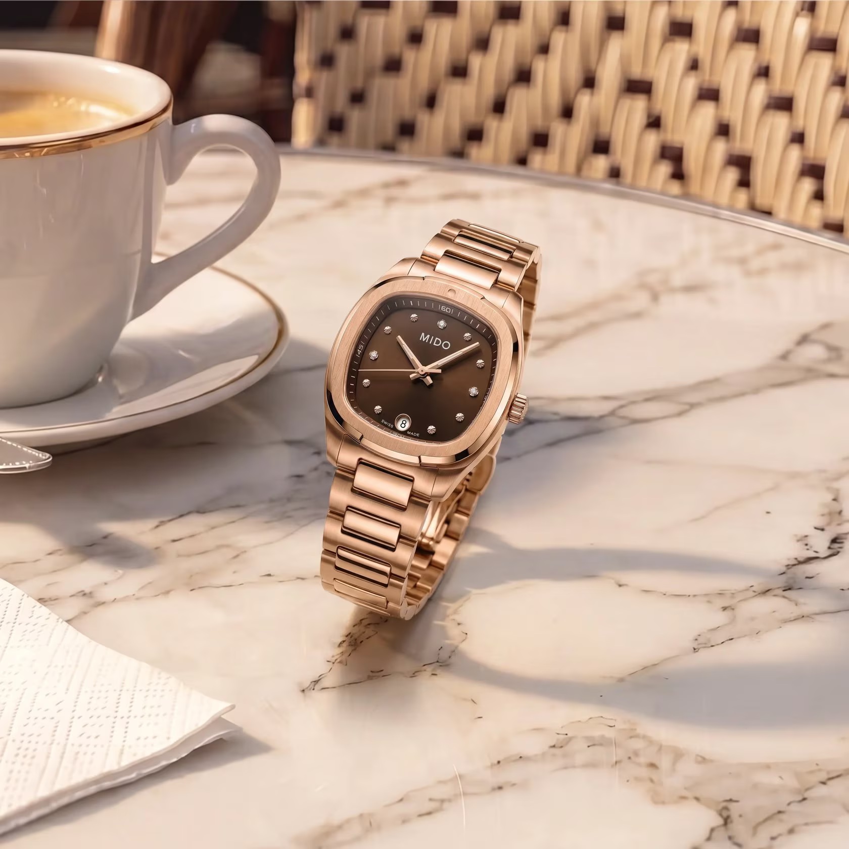 MIDO Multifort TV 28 Quartz Brown Dial 27.6 × 28mm Rose Gold Stainless Steel Bracelet M049.110.33.296.00 - 7