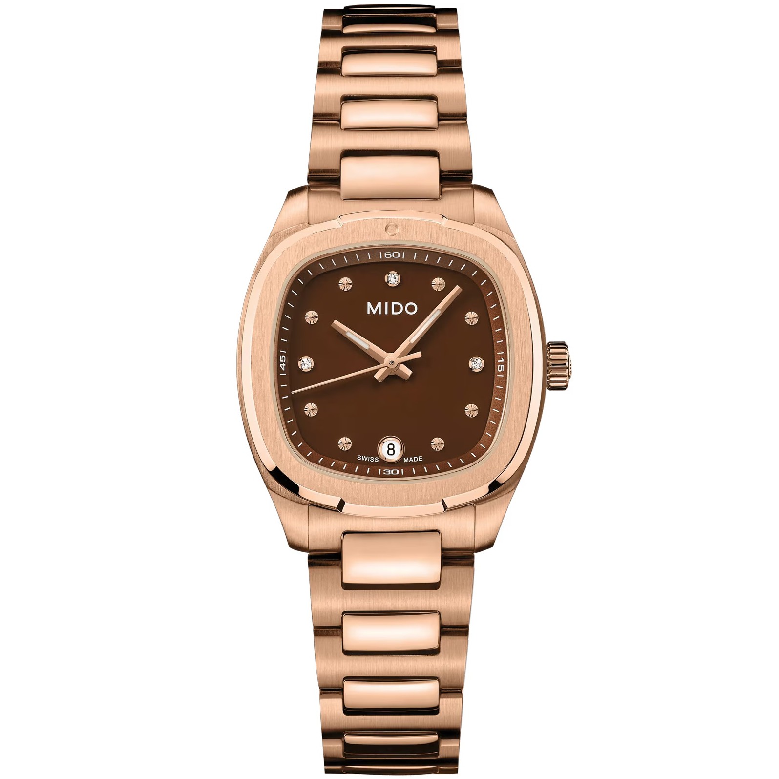 MIDO Multifort TV 28 Quartz Brown Dial 27.6 × 28mm Rose Gold Stainless Steel Bracelet M049.110.33.296.00 - 