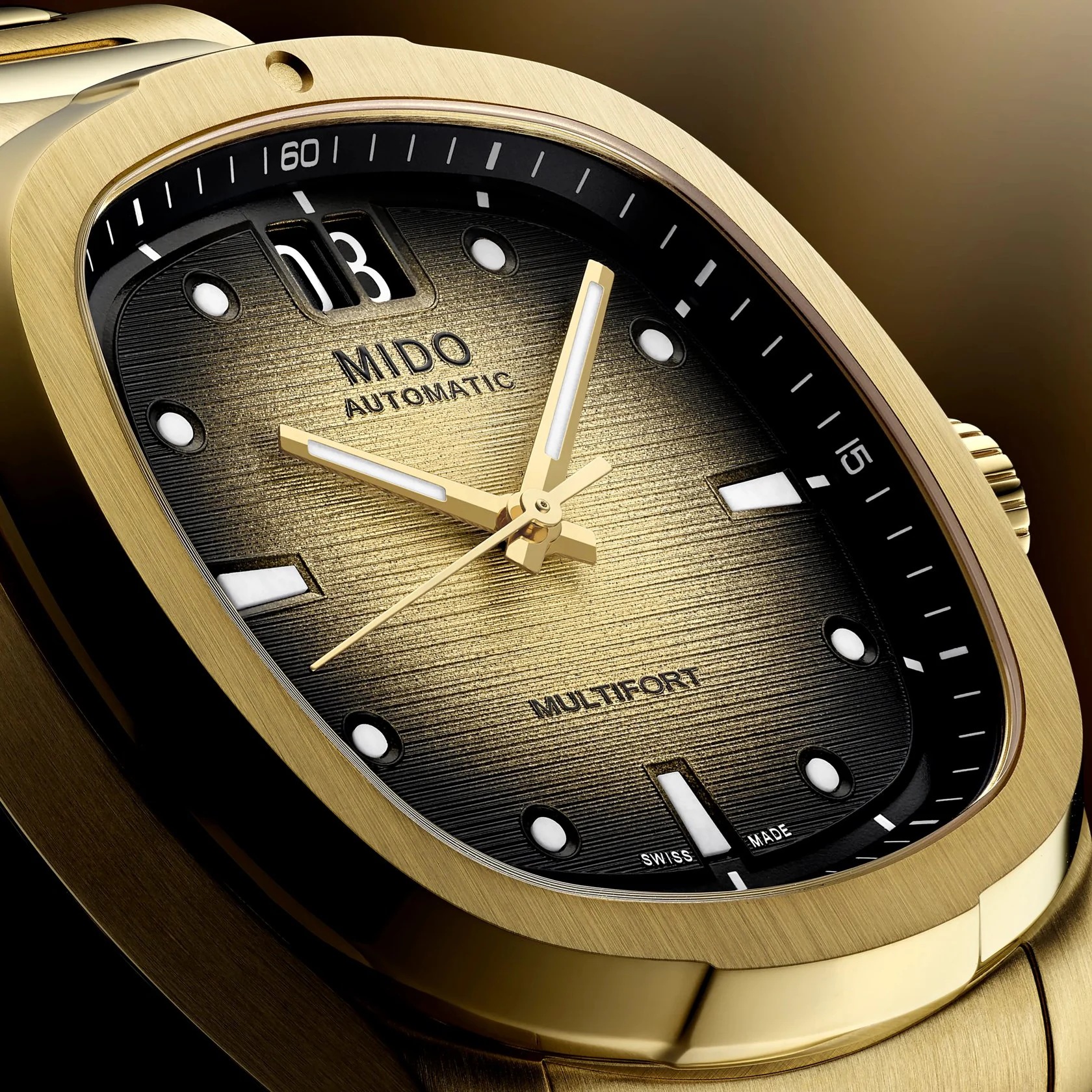 MIDO Multifort TV Big Date Special Edition Champagne Gradient Dial Automatic 40.00 x 39.20mm Gold Stainless Steel Bracelet M049.526.33.021.00 - 6
